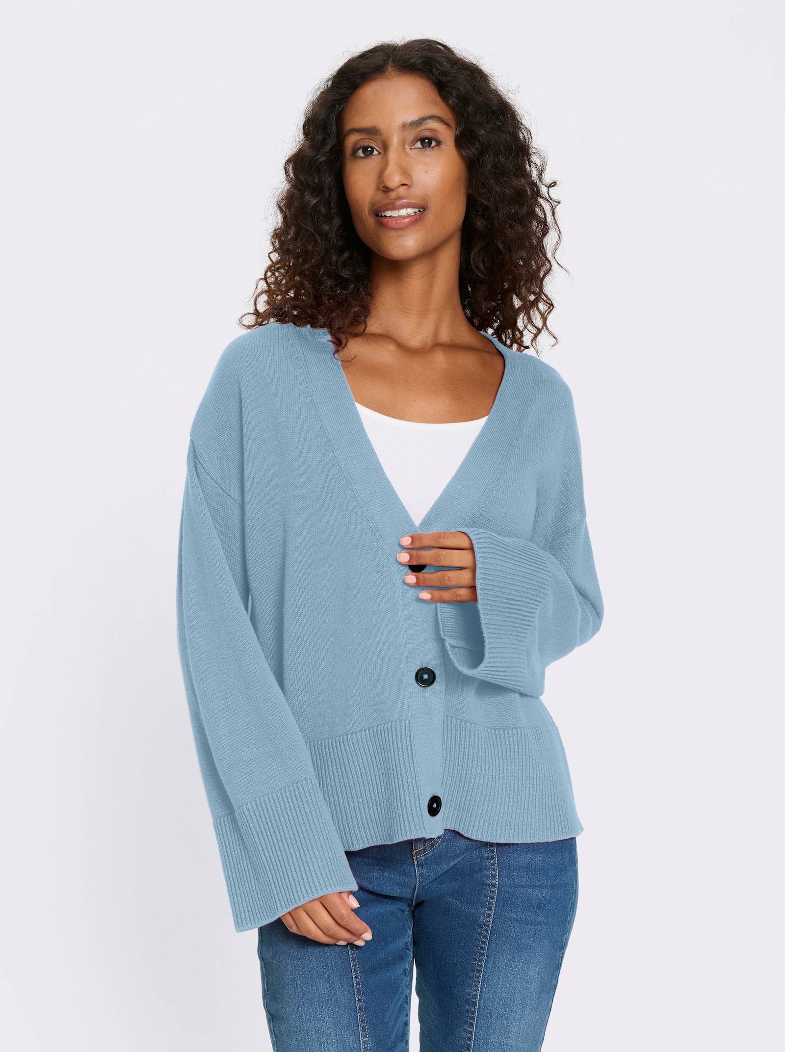 heine Strickjacke mit V-Ausschnitt - eisblau