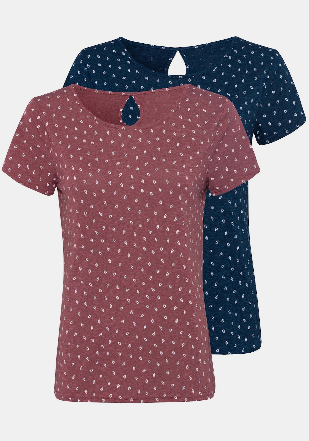 LASCANA T-Shirt - 1x beere-gemustert + 1x navy-gemustert