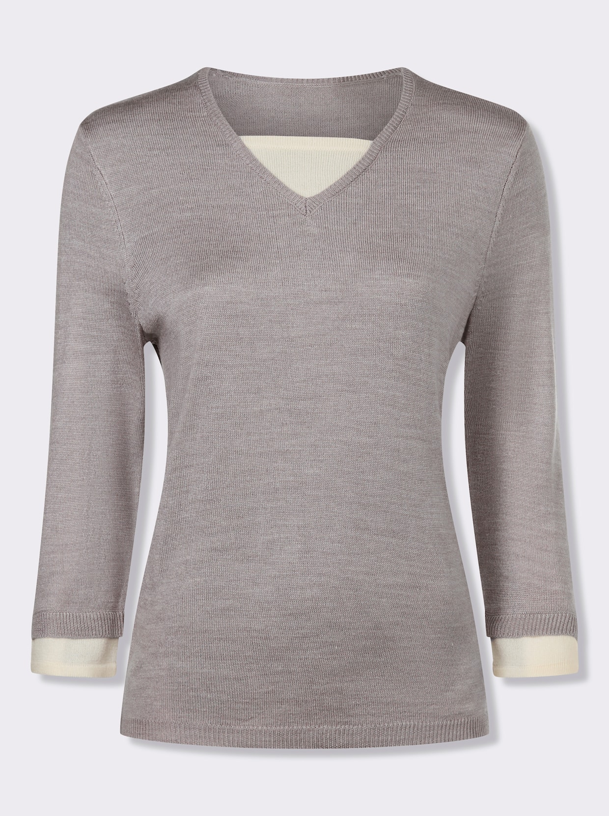 2-in-1-Pullover - steingrau-ecru-meliert