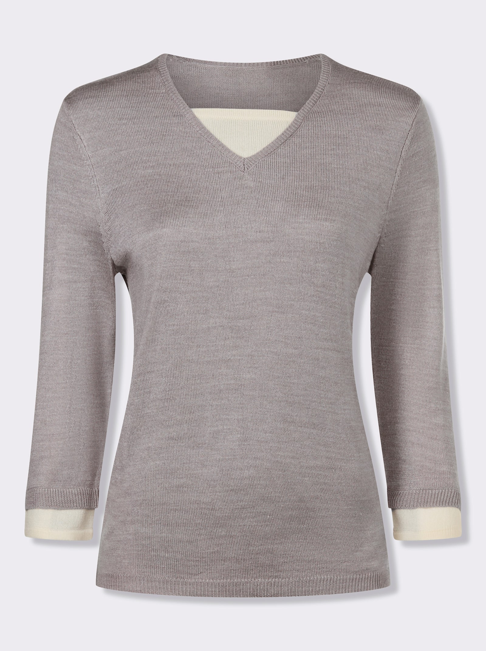 Pulóver 2v1, kontrastné vsádky - Tmavosivo-svetlobéžová melírovaná