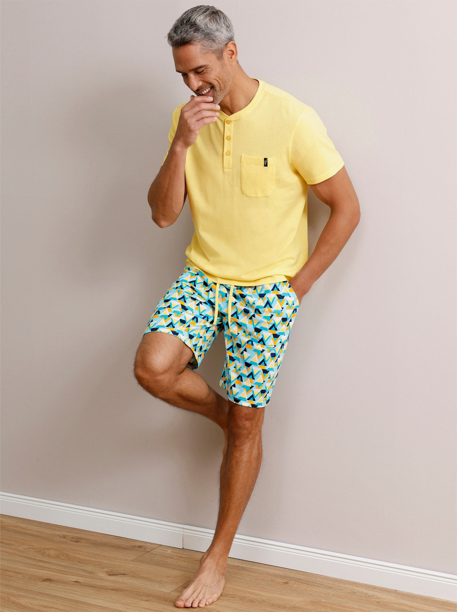 wäschepur men shortama - citroen/turquoise bedrukt