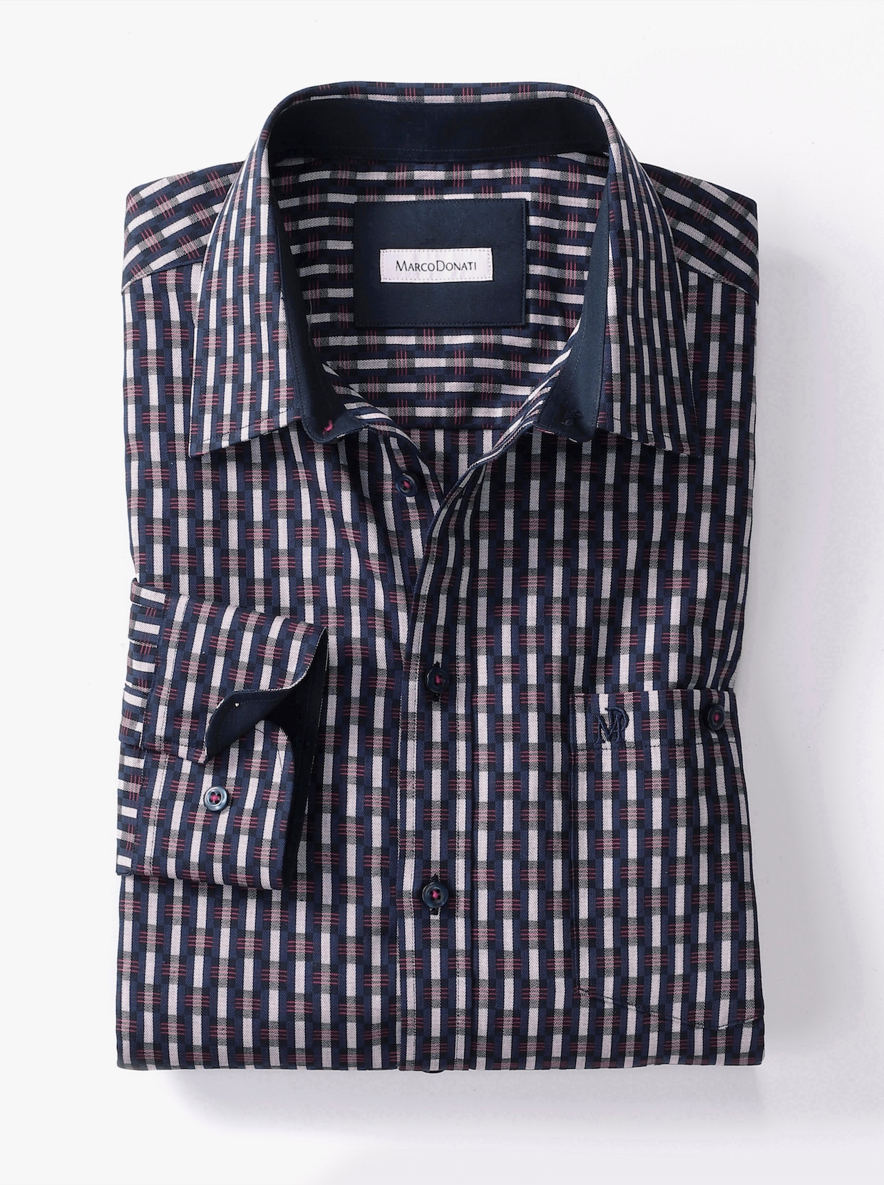 Marco Donati Hemd met lange mouwen - donkerblauw/lichtgrijs gedessineerd