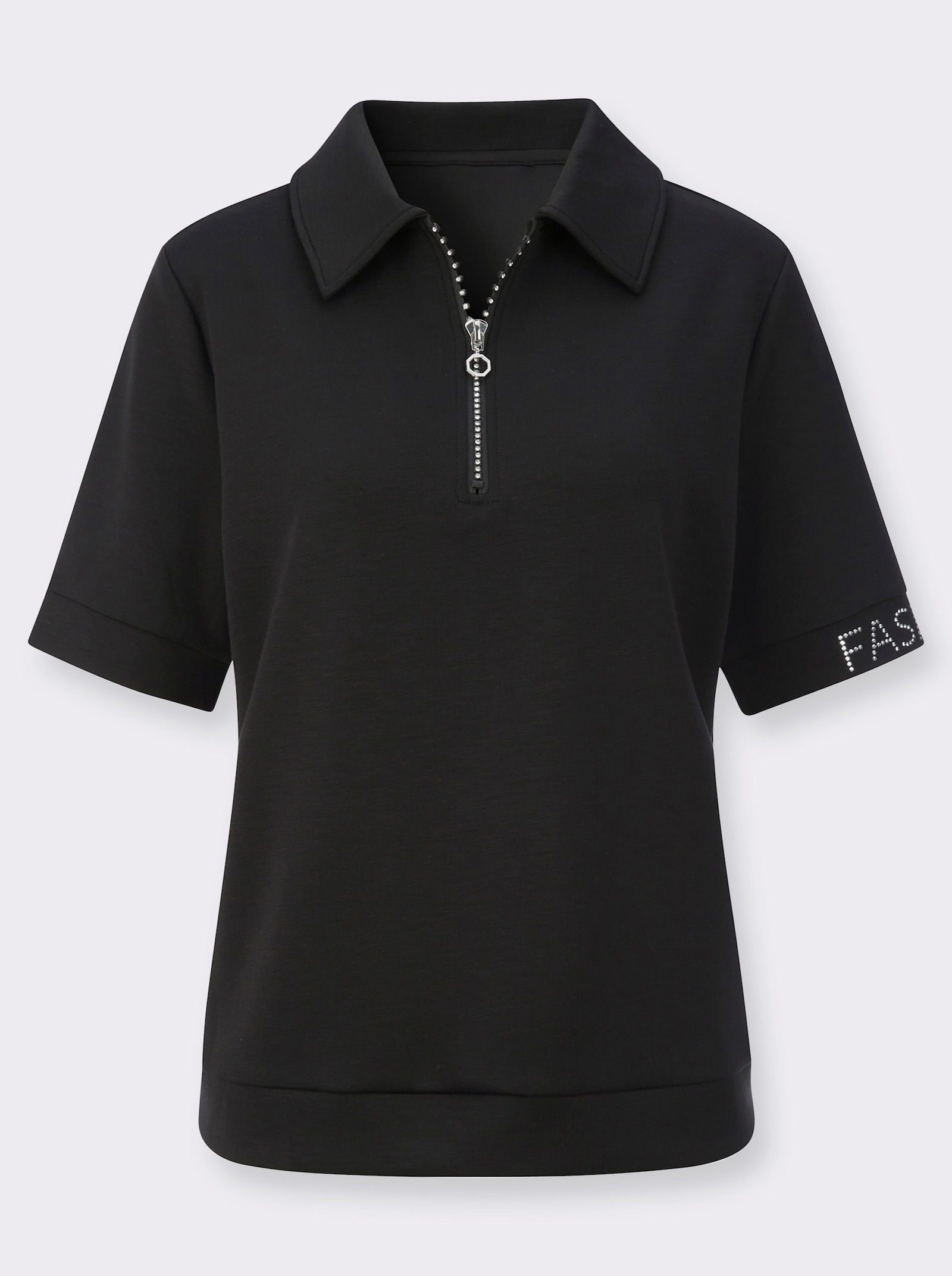 Poloshirt mit Glitzersteinchen - schwarz