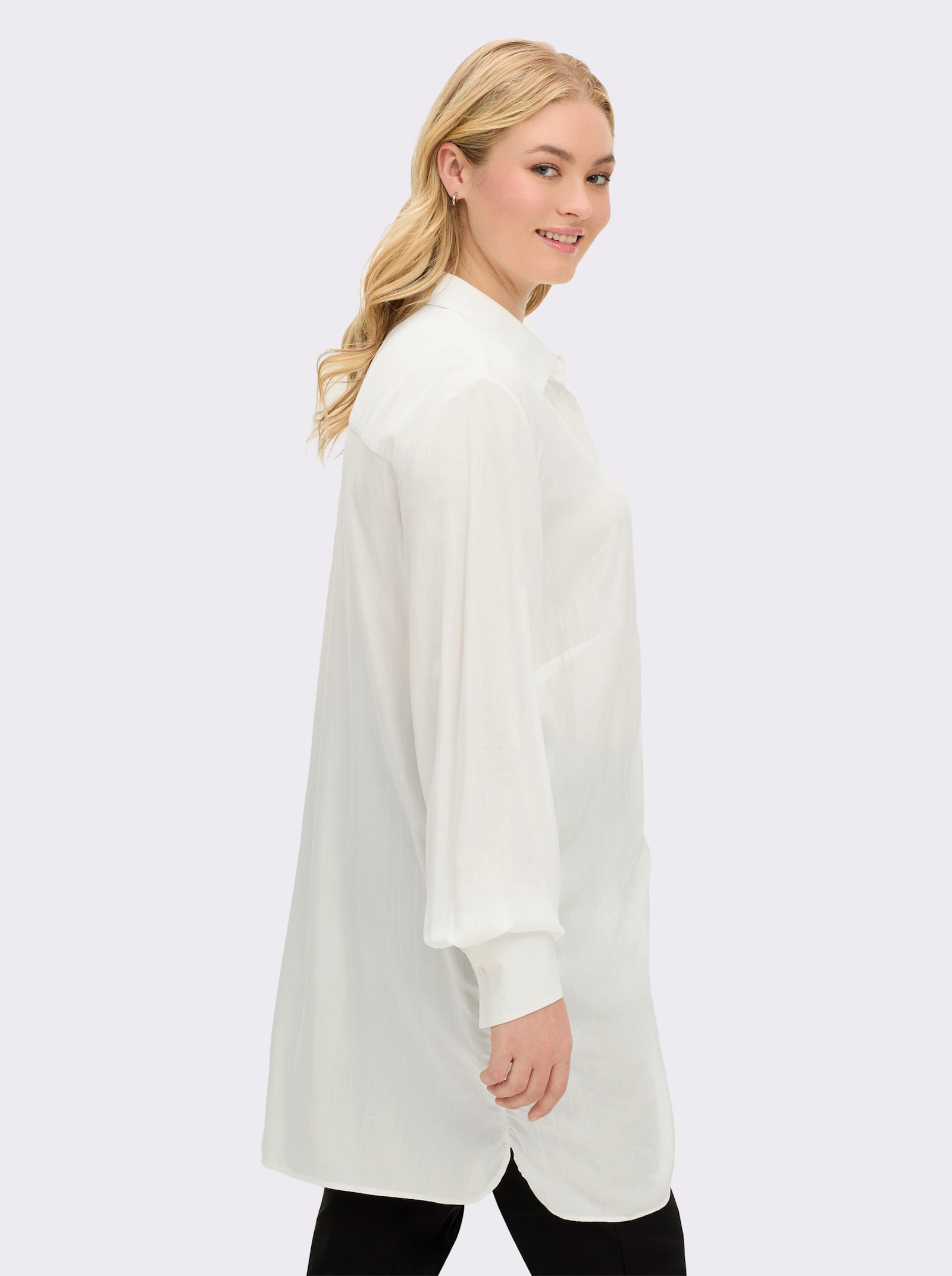 sheego Hemdbluse mit Streifen und Glanzgarn-Tape - ecru-gestreift