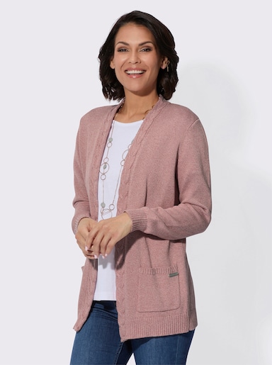 Strickjacke mit aufgesetzten Taschen - rosenholz-ecru-meliert