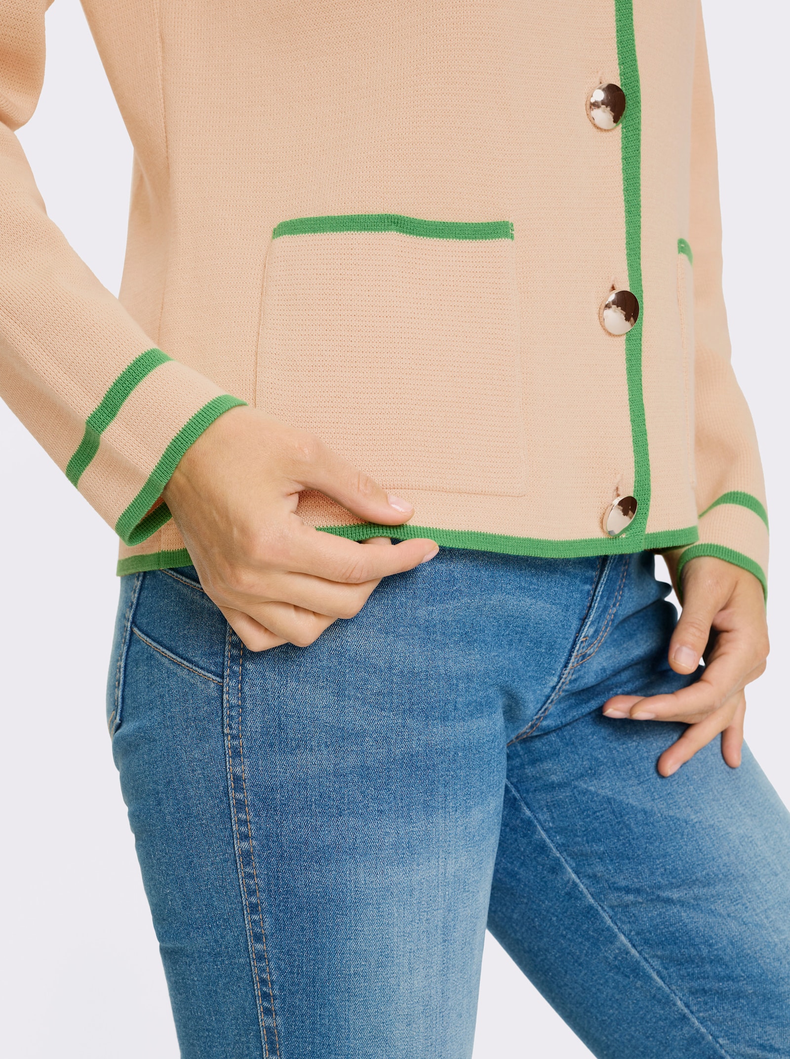 heine Feinstrickjacke mit Kontrast-Details - sand