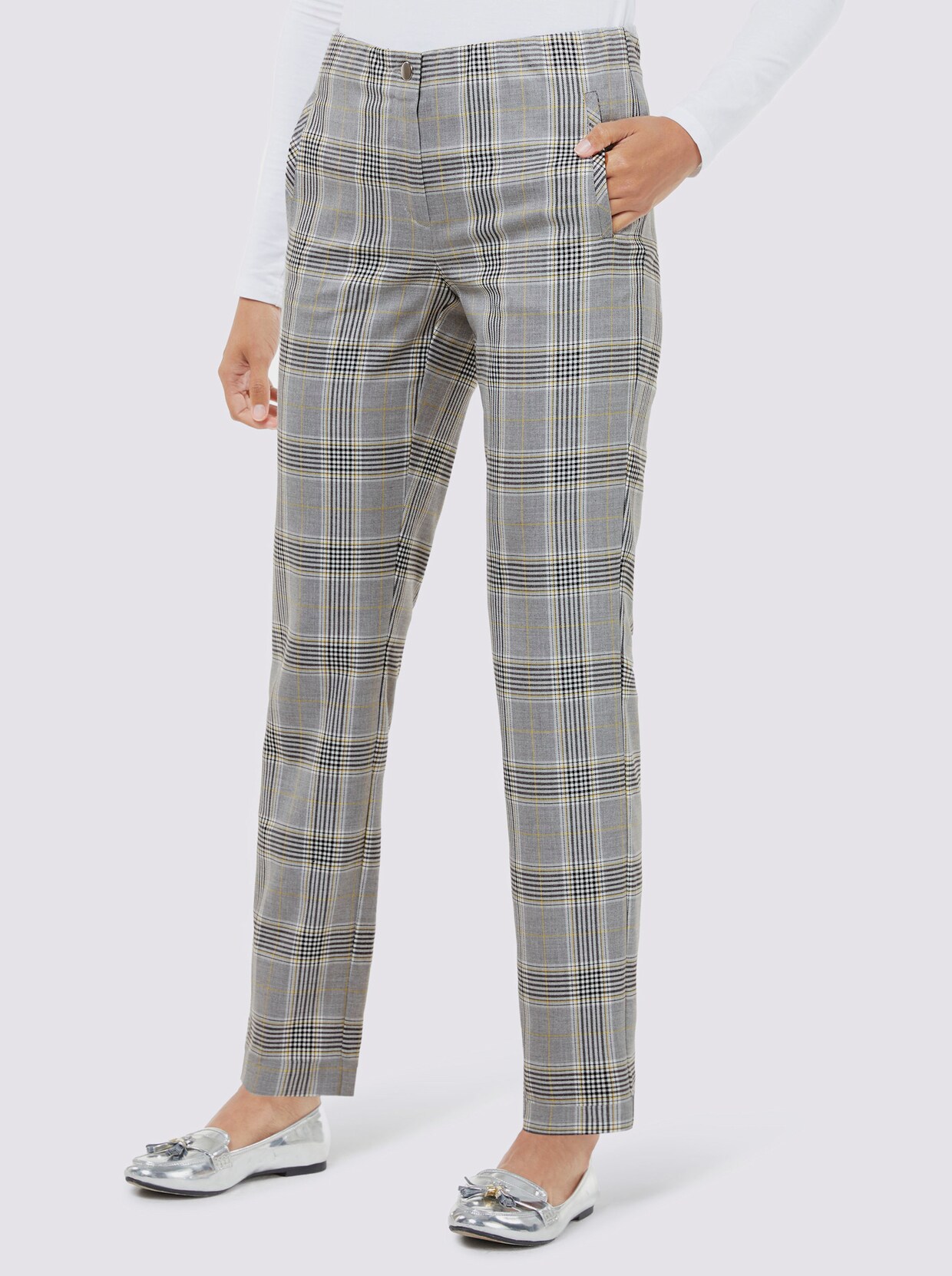 Stehmann Comfort line Broek - steengrijs/citroen geruit