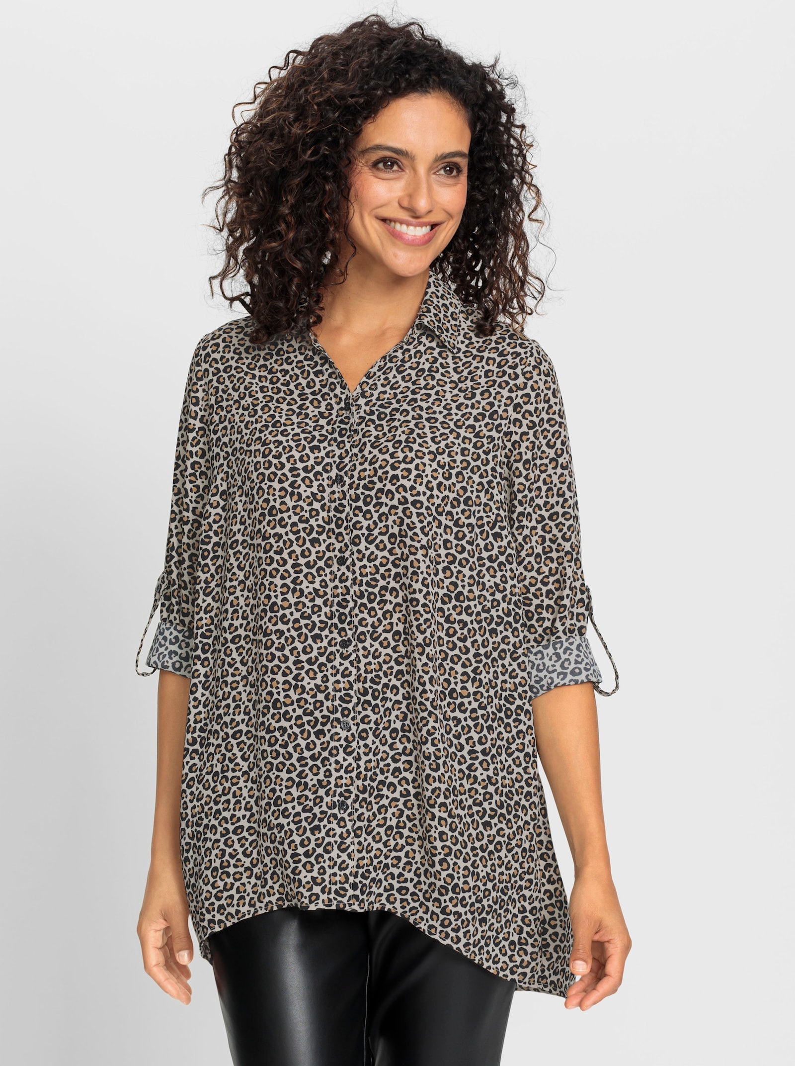Druckbluse im Animal-Print - schwarz-camel-bedruckt