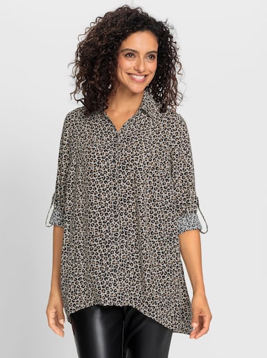 Druckbluse im Animal-Print - schwarz-camel-bedruckt