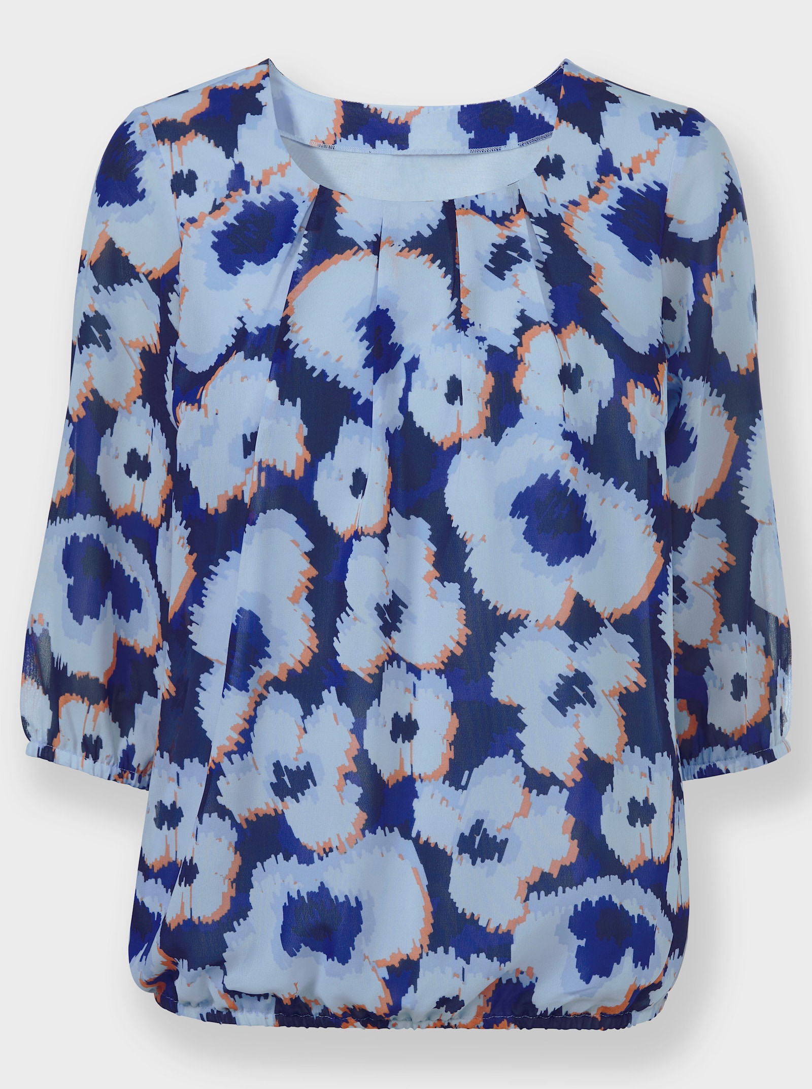 Georgettebluse im floralen Dessin - hellblau-royalblau-bedruckt