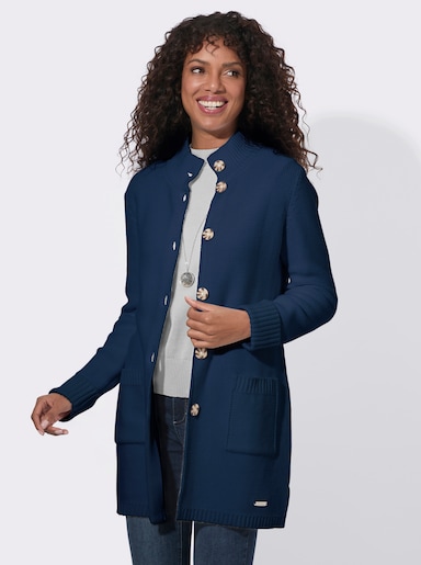 Longstrickjacke im modischen Linksstrick - dunkelblau