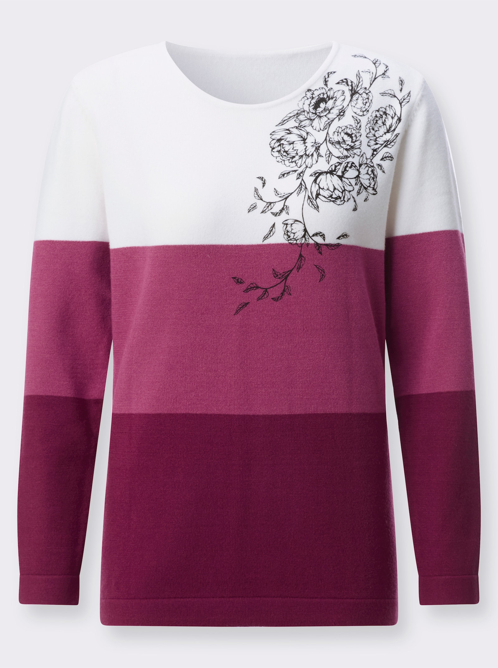 Langarm-Pullover mit platziertem Druck - malve-ecru-gemustert