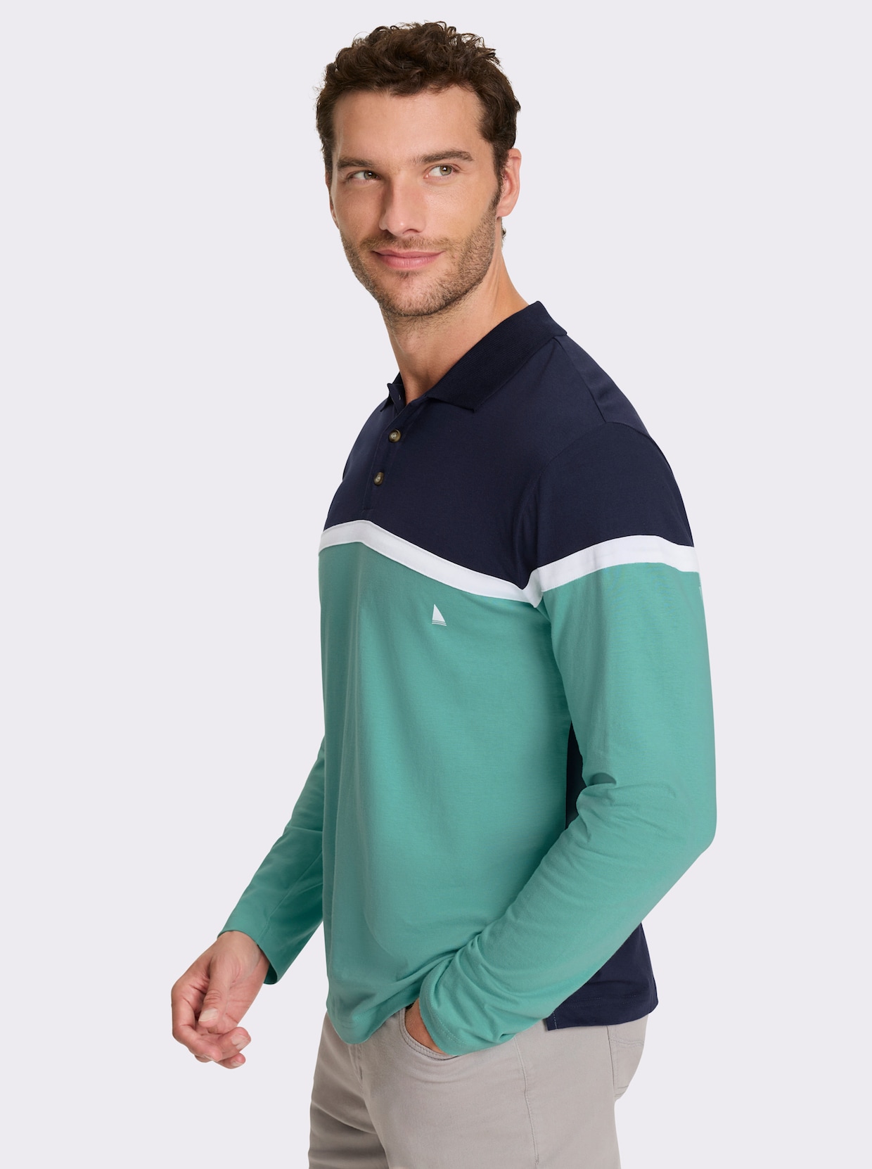 Catamaran Langarm-Poloshirt im Colour Blocking-Dessin - marine-salbei