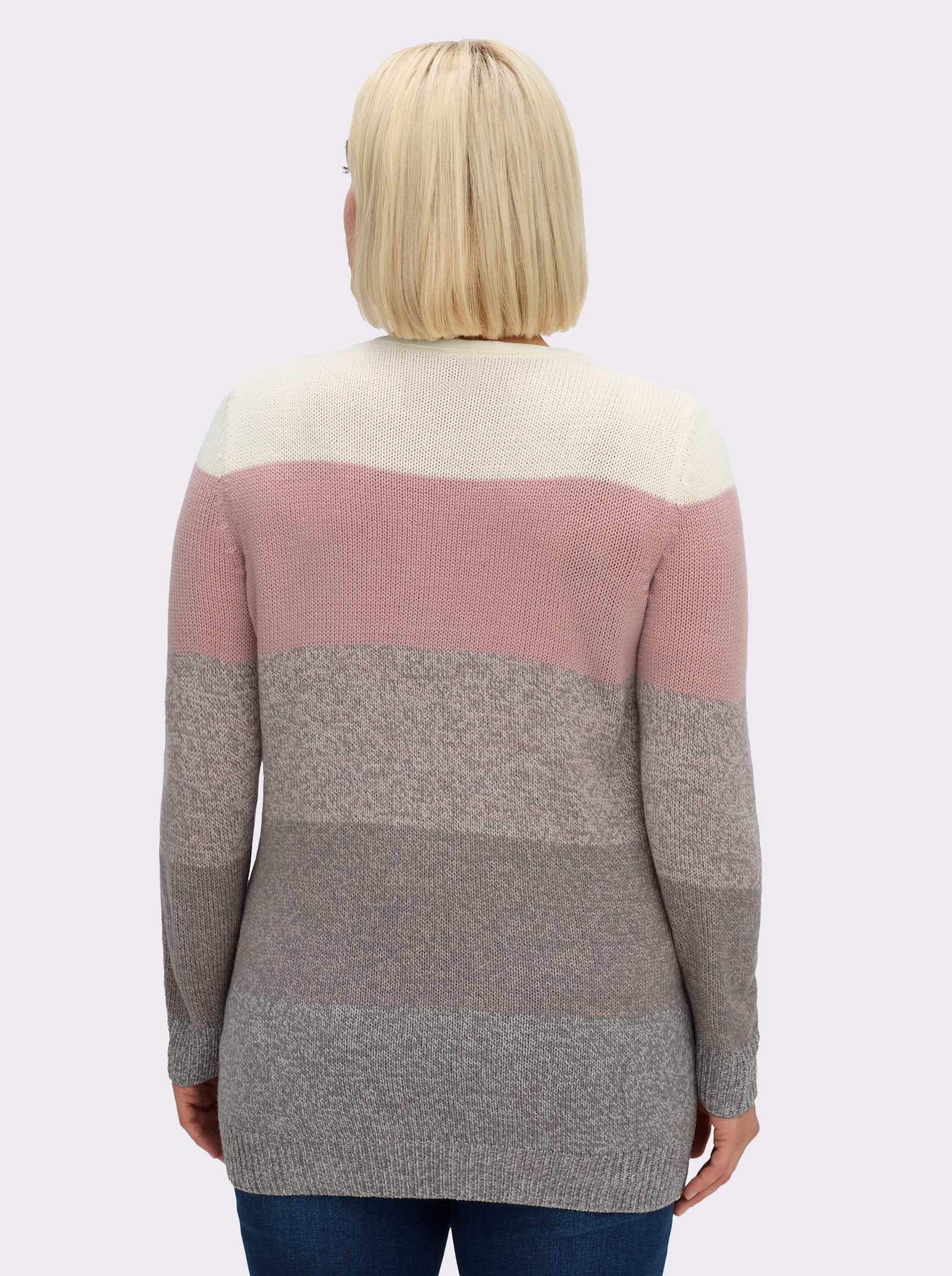 Longpullover mit Blockstreifen-Muster - hortensie-ecru-meliert