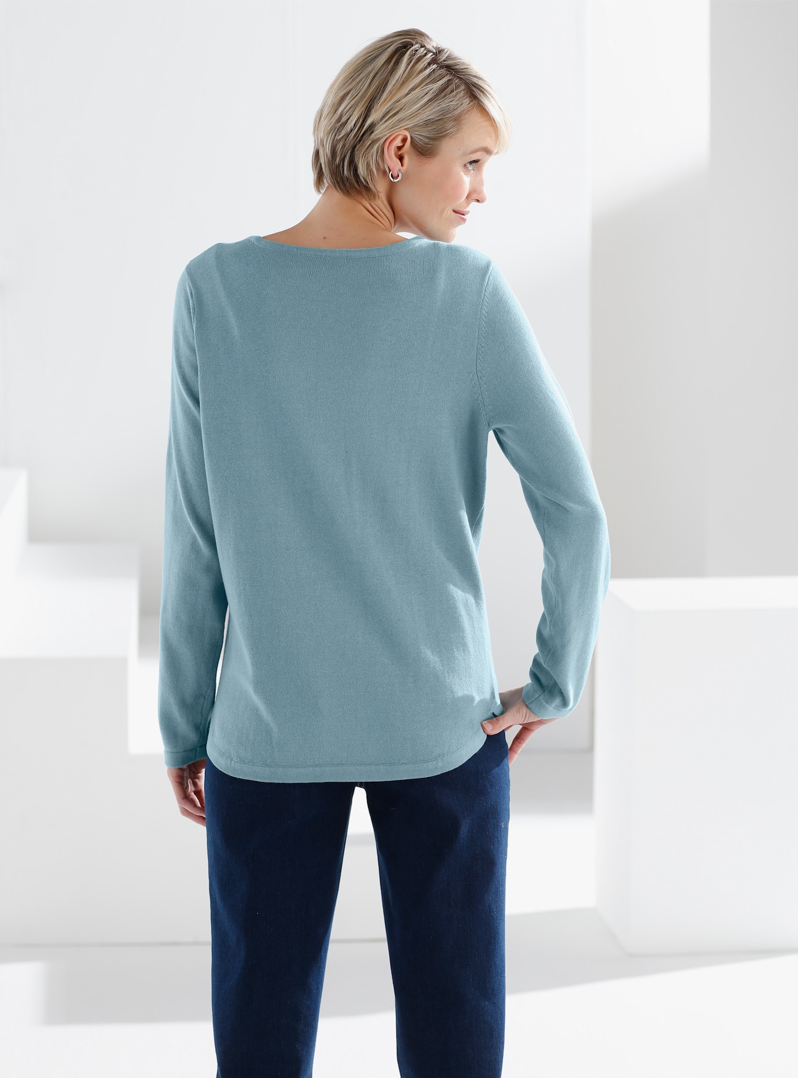 Katoenen pullover met overlappende zoom - aqua