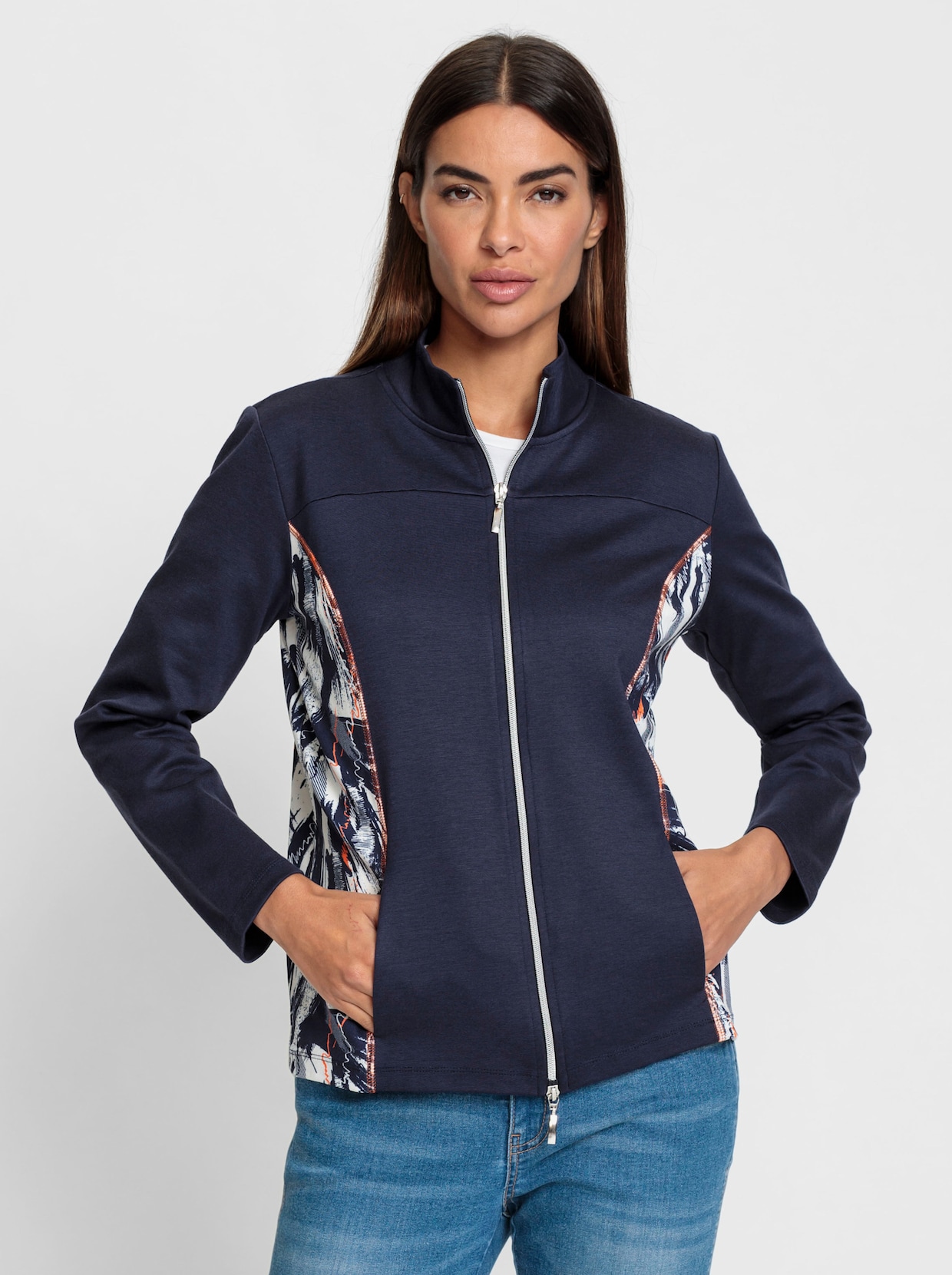 heine Shirtjacke - marine-weiß-bedruckt