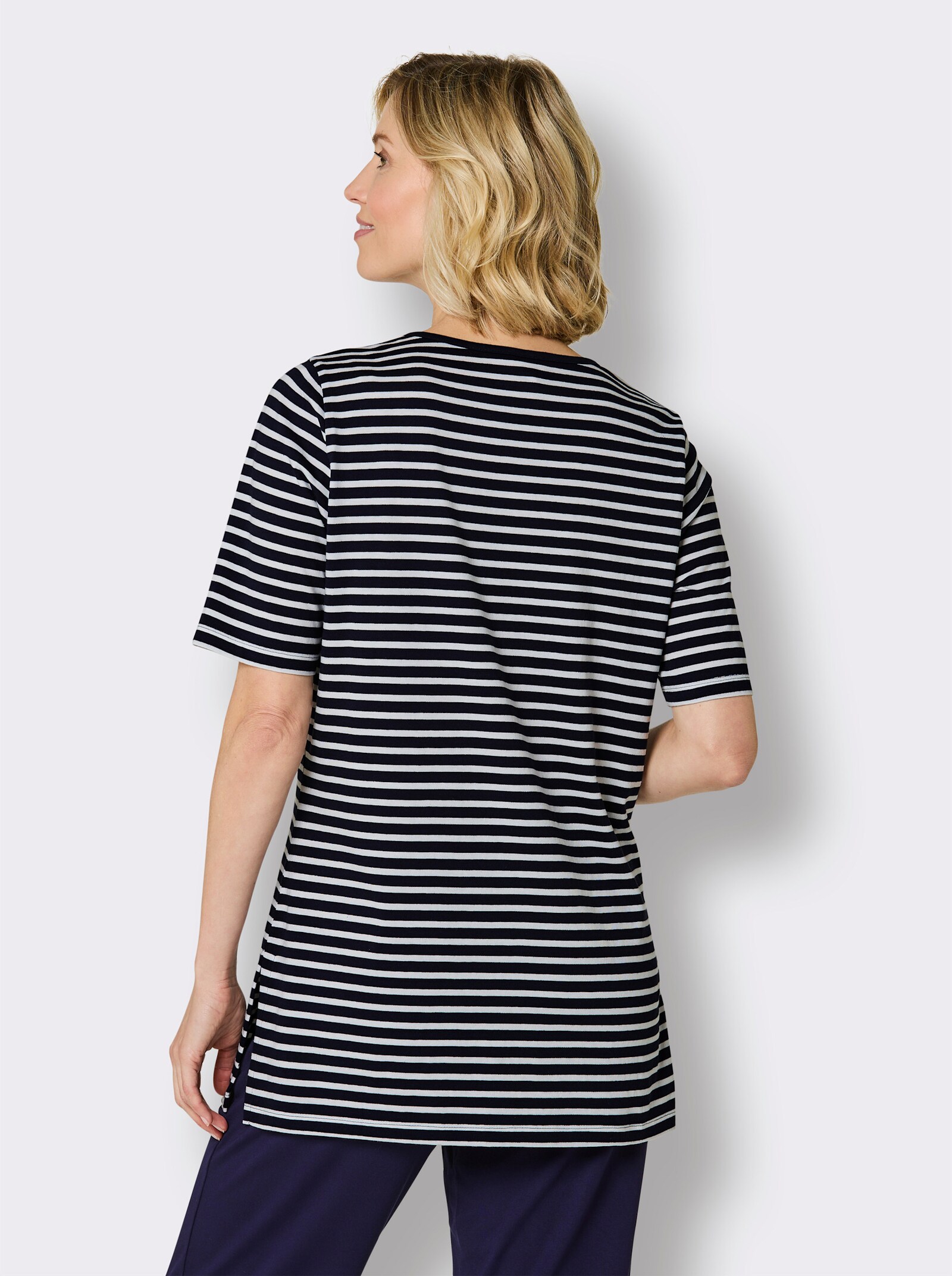 feel good Rundhalsshirt mit Halbarm - marine-weiß