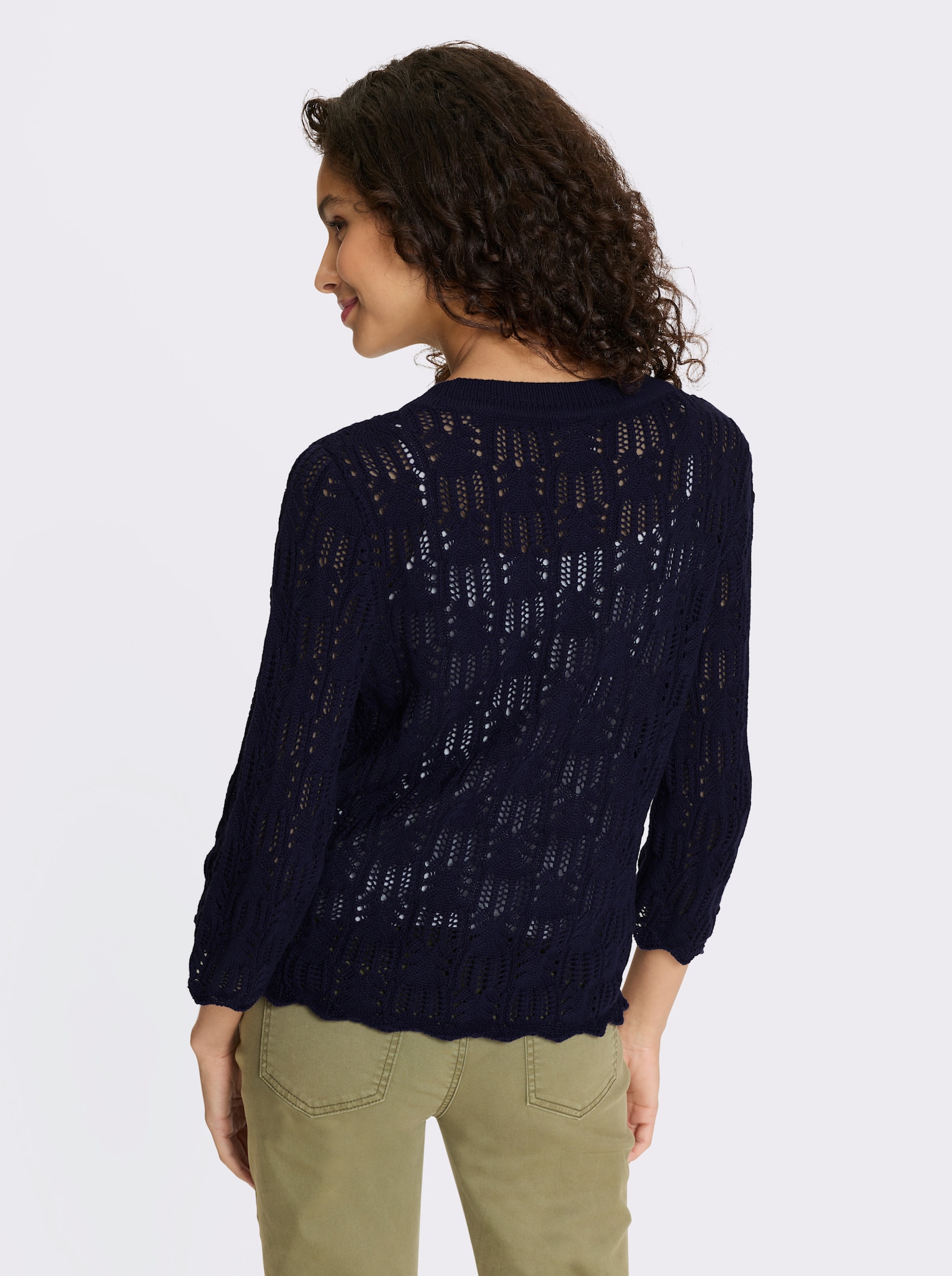 heine Ajourstrickjacke mit 3/4-Arm - marine