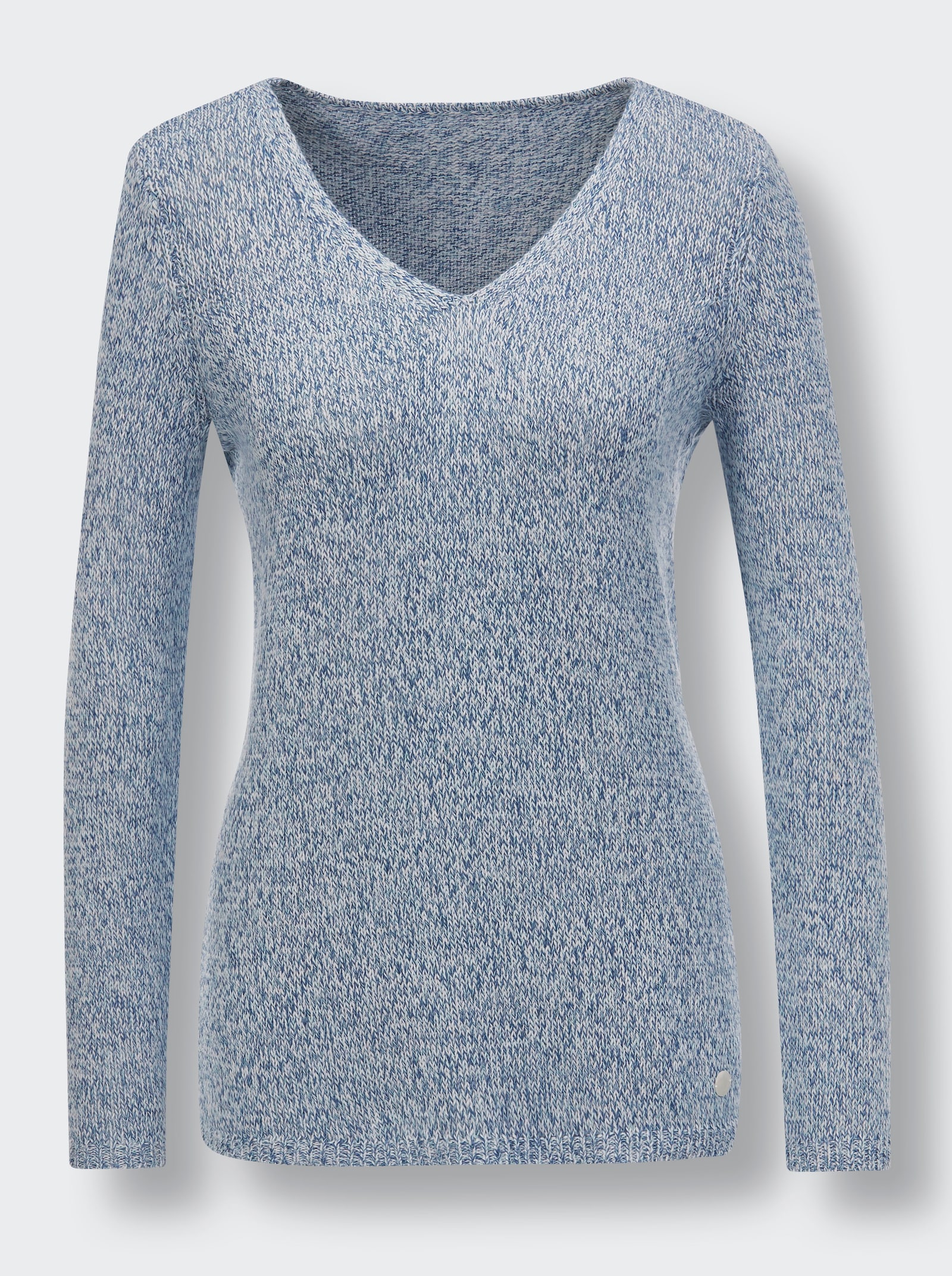 CREATION L PREMIUM V-Ausschnitt-Pullover in Melange-Qualität - jeansblau-mint-meliert
