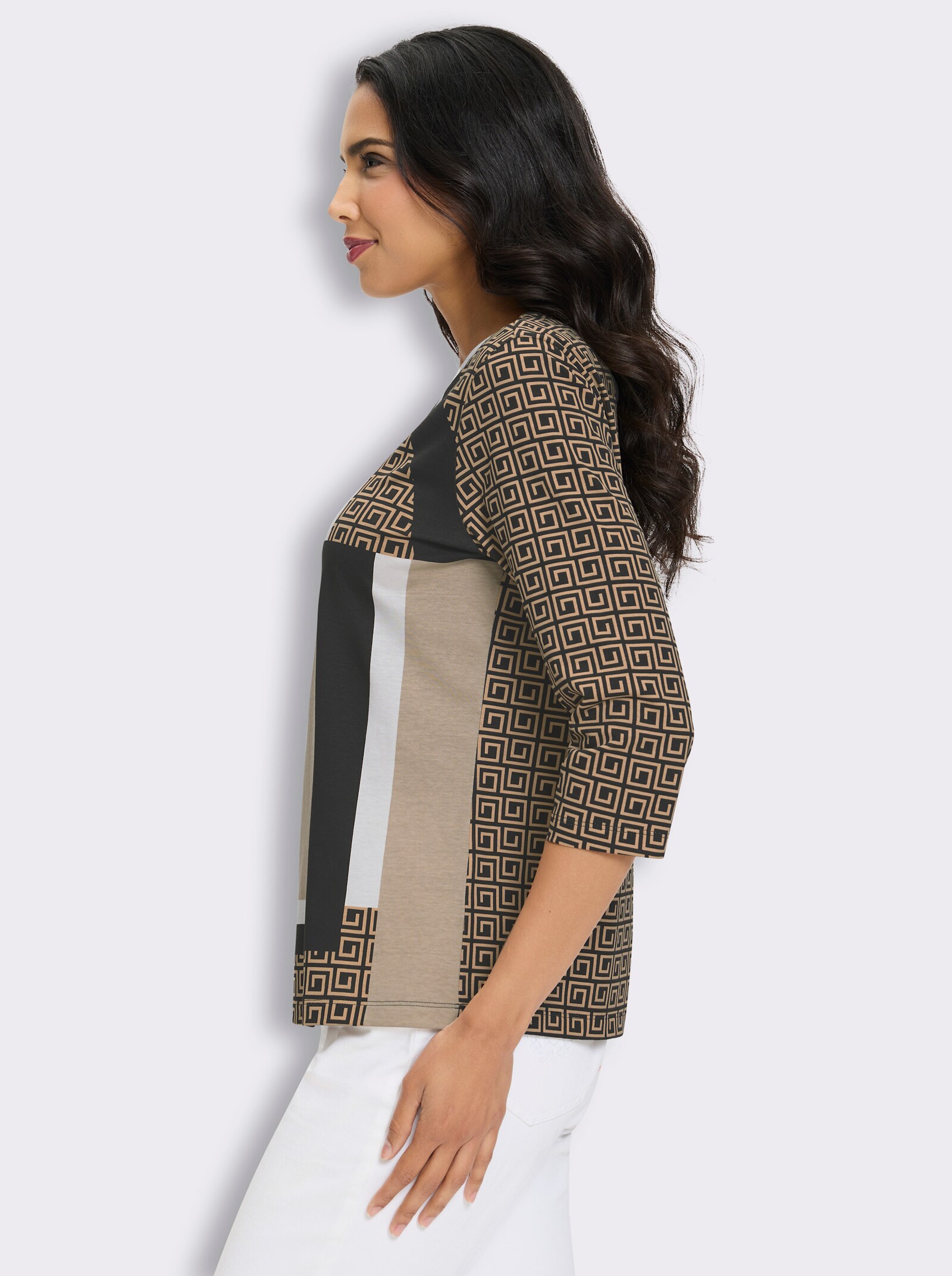3/4-Arm-Shirt mit verschiedenen Grafik-Prints - camel-schwarz-bedruckt