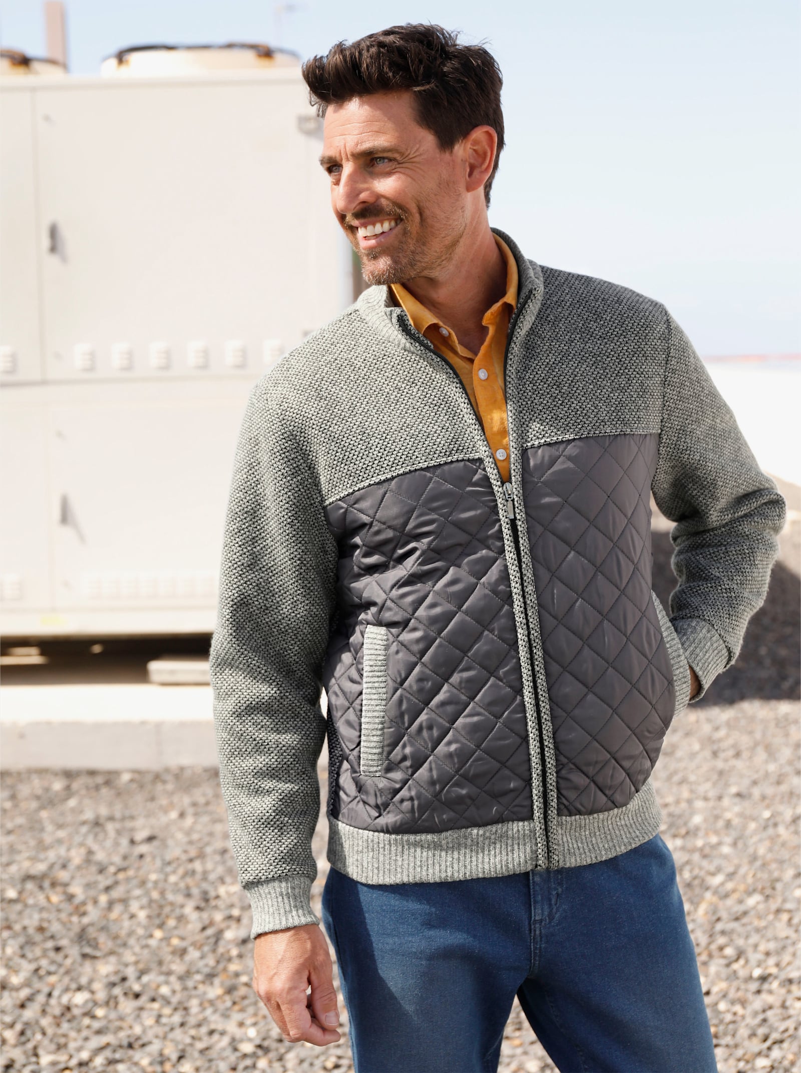 Marco Donati Strickjacke mit Fleece-Futter - anthrazit-meliert