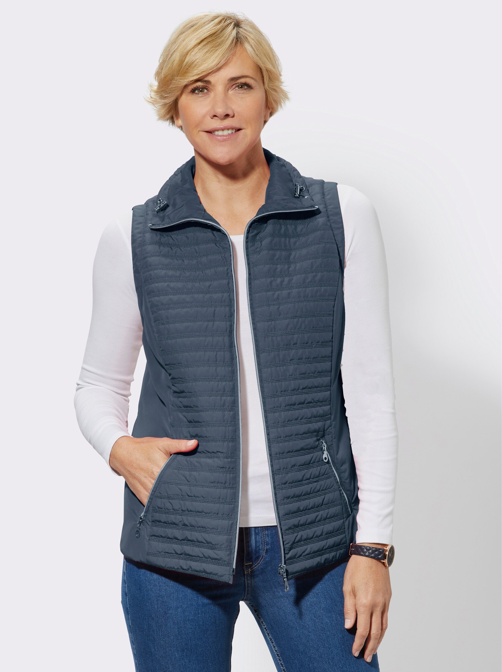 Bodywarmer met gladde inzetten opzij - marine