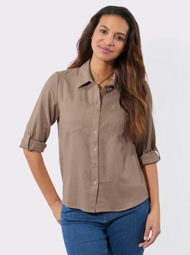 Flanellbluse mit Karomuster-Details - beige