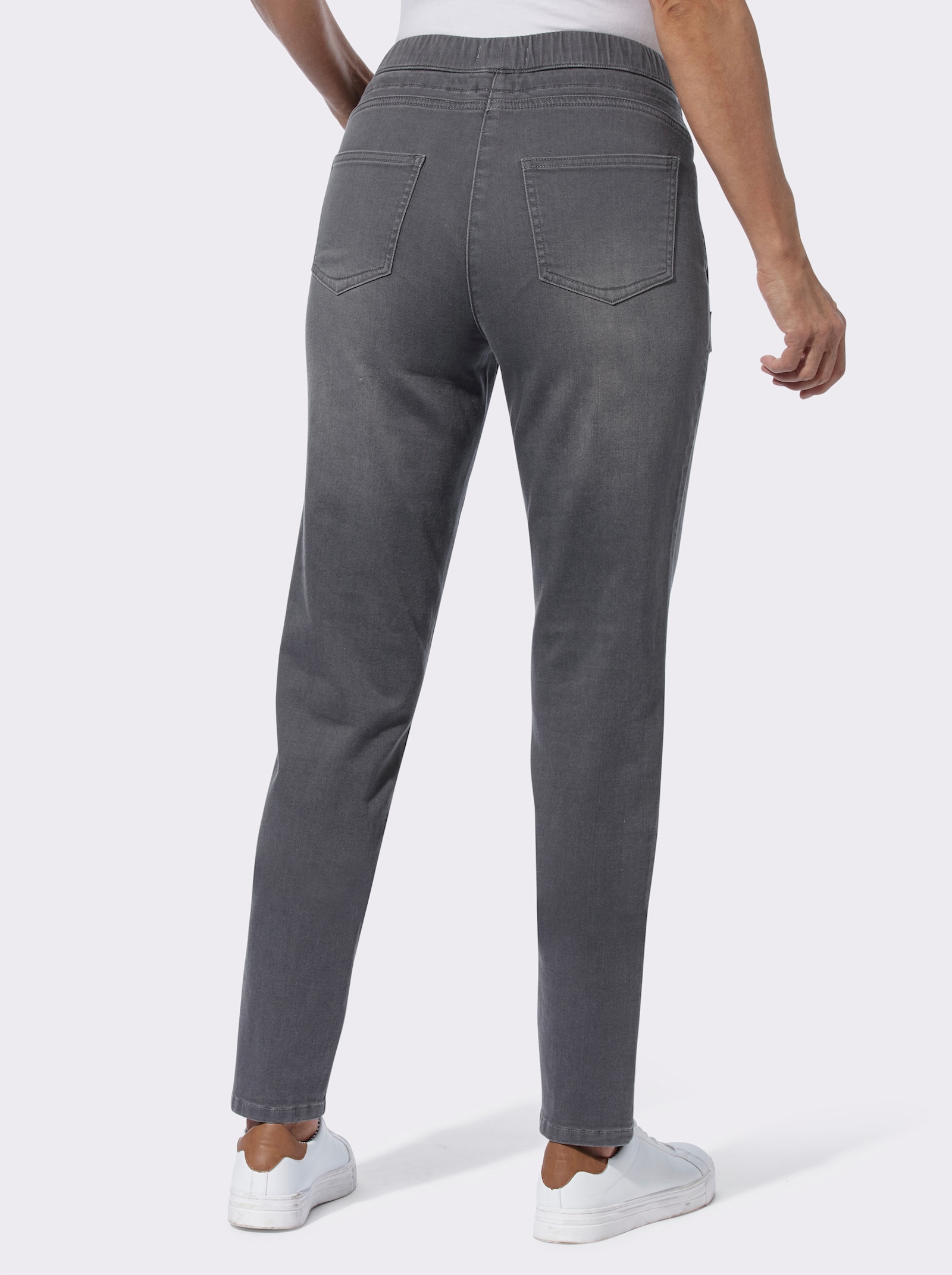 Schlupfjeans mit Tunnelzug und Bindeband - grey-denim