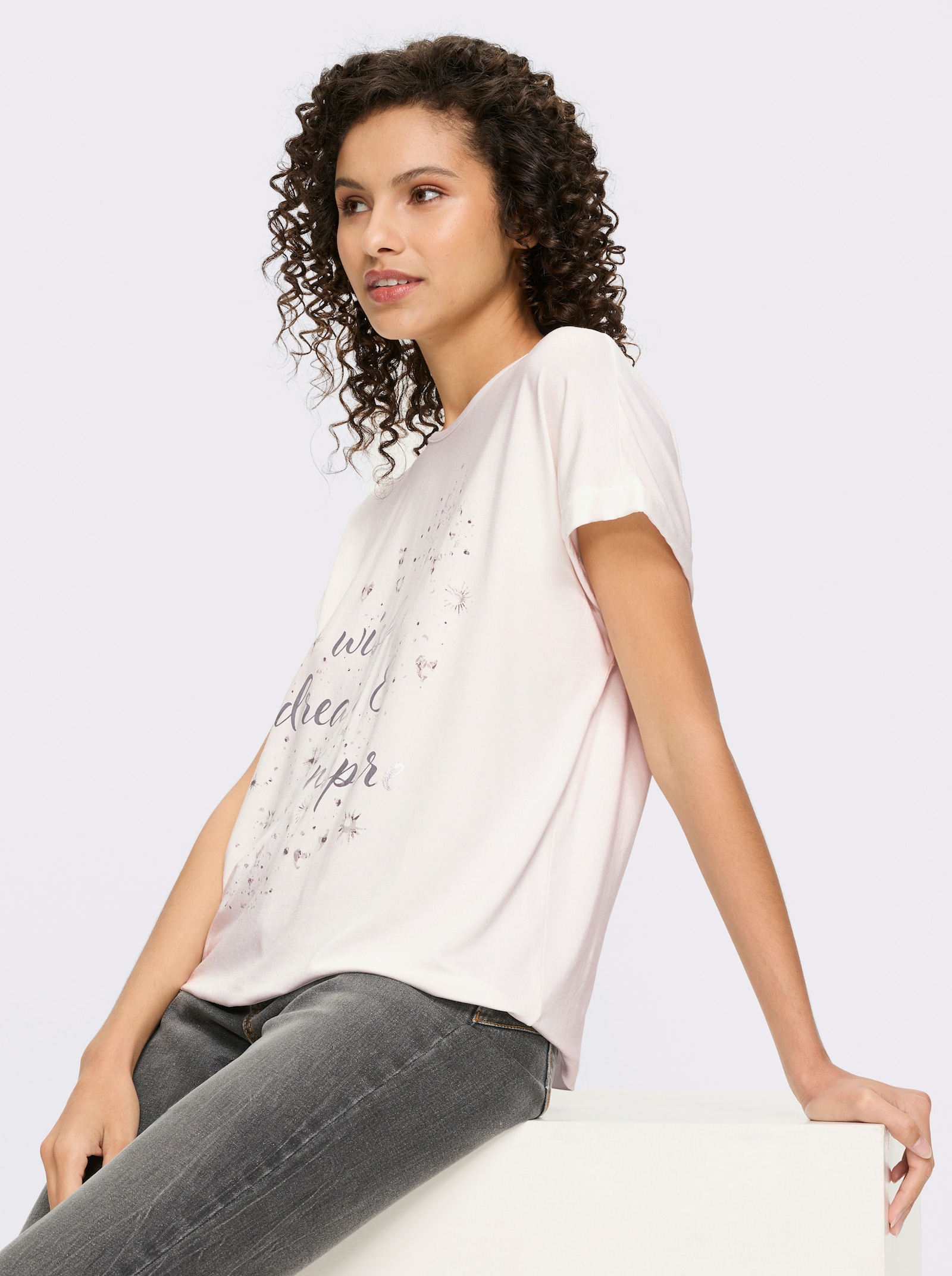 heine Kurzarmshirt mit Glanz-Print - ecru-grau-bedruckt