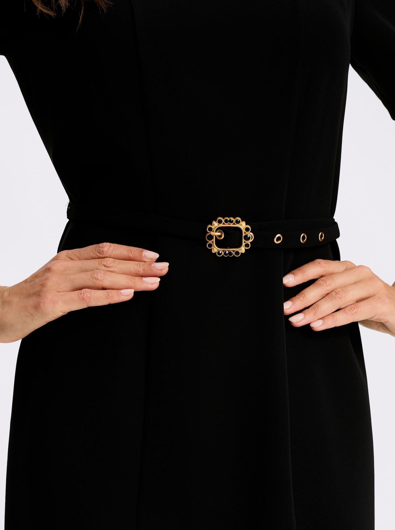 heine Webkleid inklusive Gürtel - schwarz