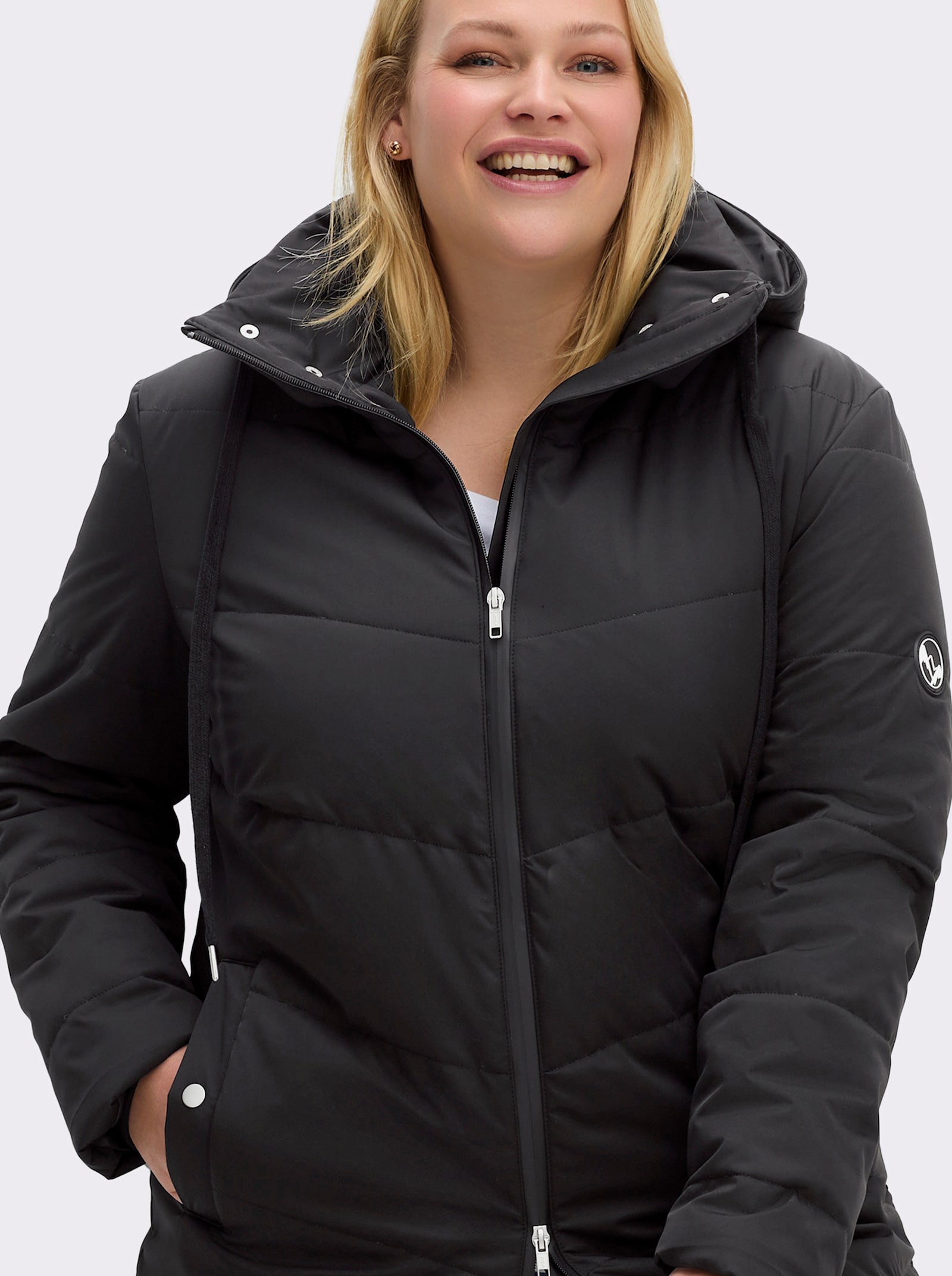 sheego Steppmantel mit Stehkragen und Kapuze - schwarz