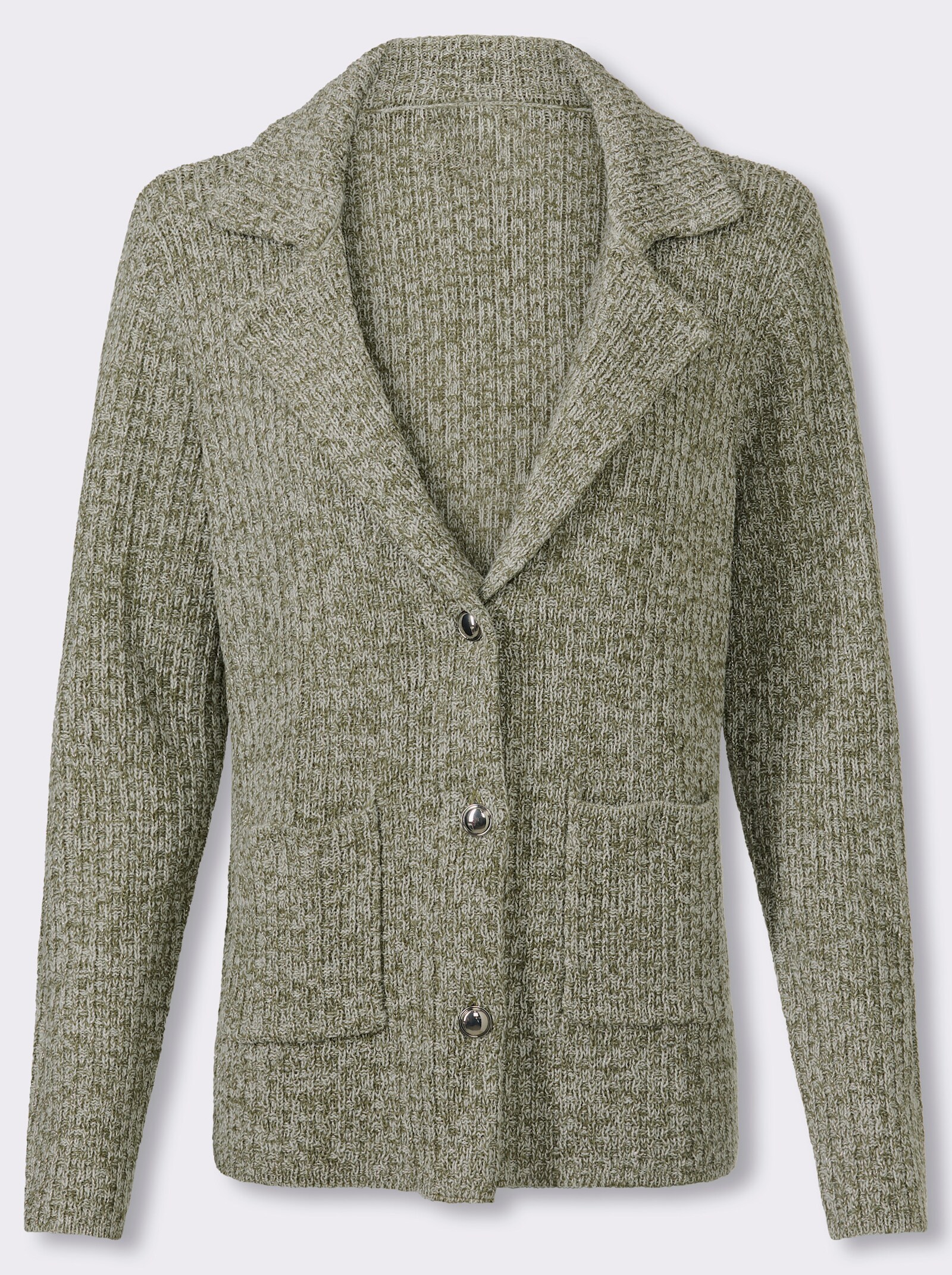 Strickjacke mit Glanzgarn - khaki-meliert