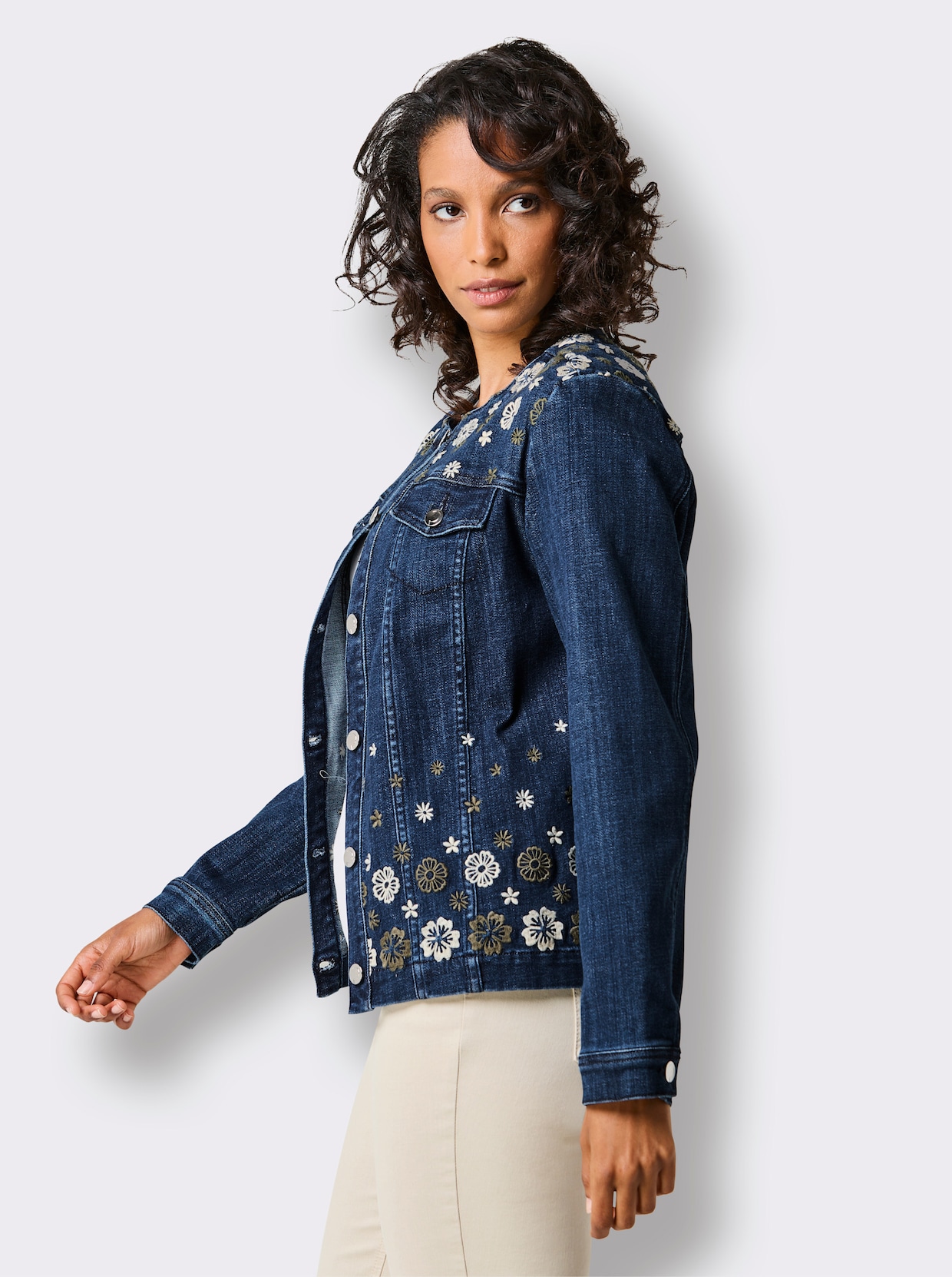 CREATION L PREMIUM Jeansblazer mit Blütenstickerei, weicher Material-Mix - blue-stone-washed