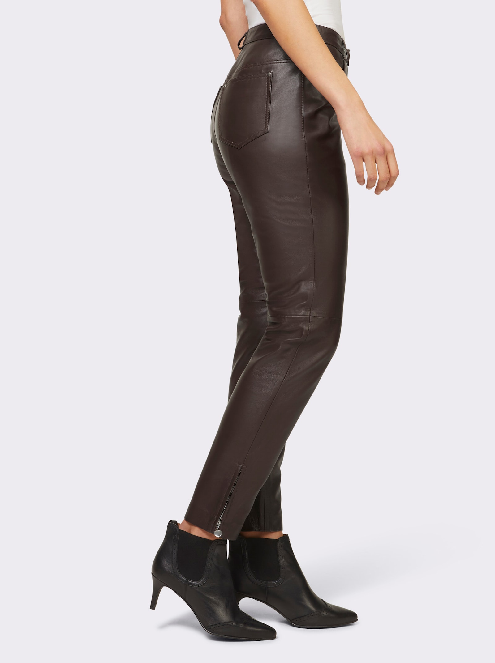 heine Leren broek in slim fit model - chocolade