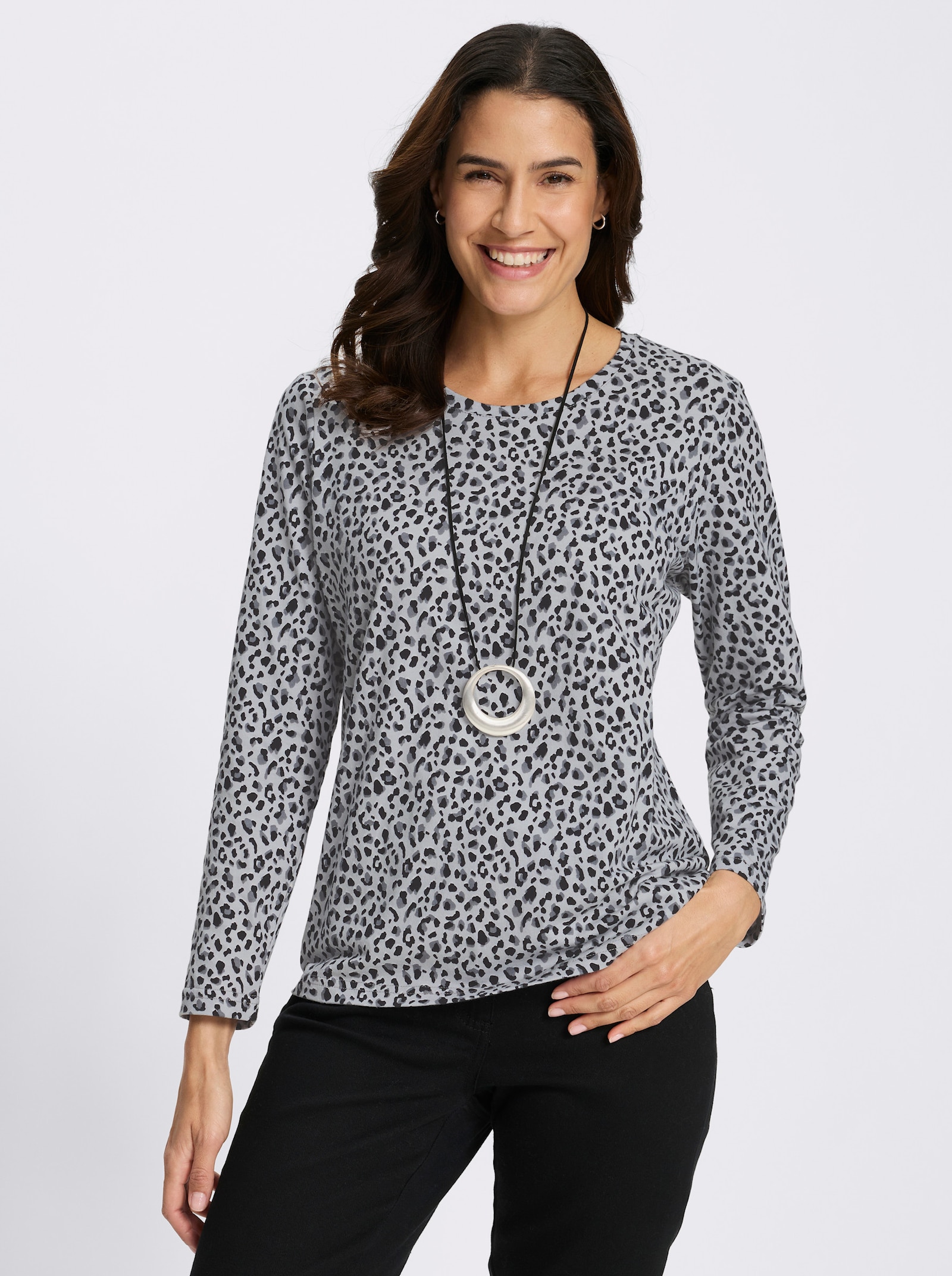 Print-Shirt mit Leo-Dessin - hellgrau-schwarz-bedruckt