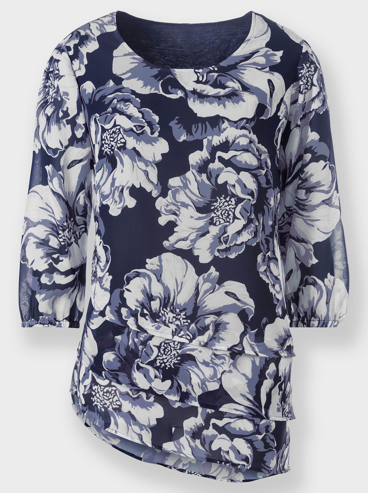 Georgetteblouse - marine/duivenblauw bedrukt