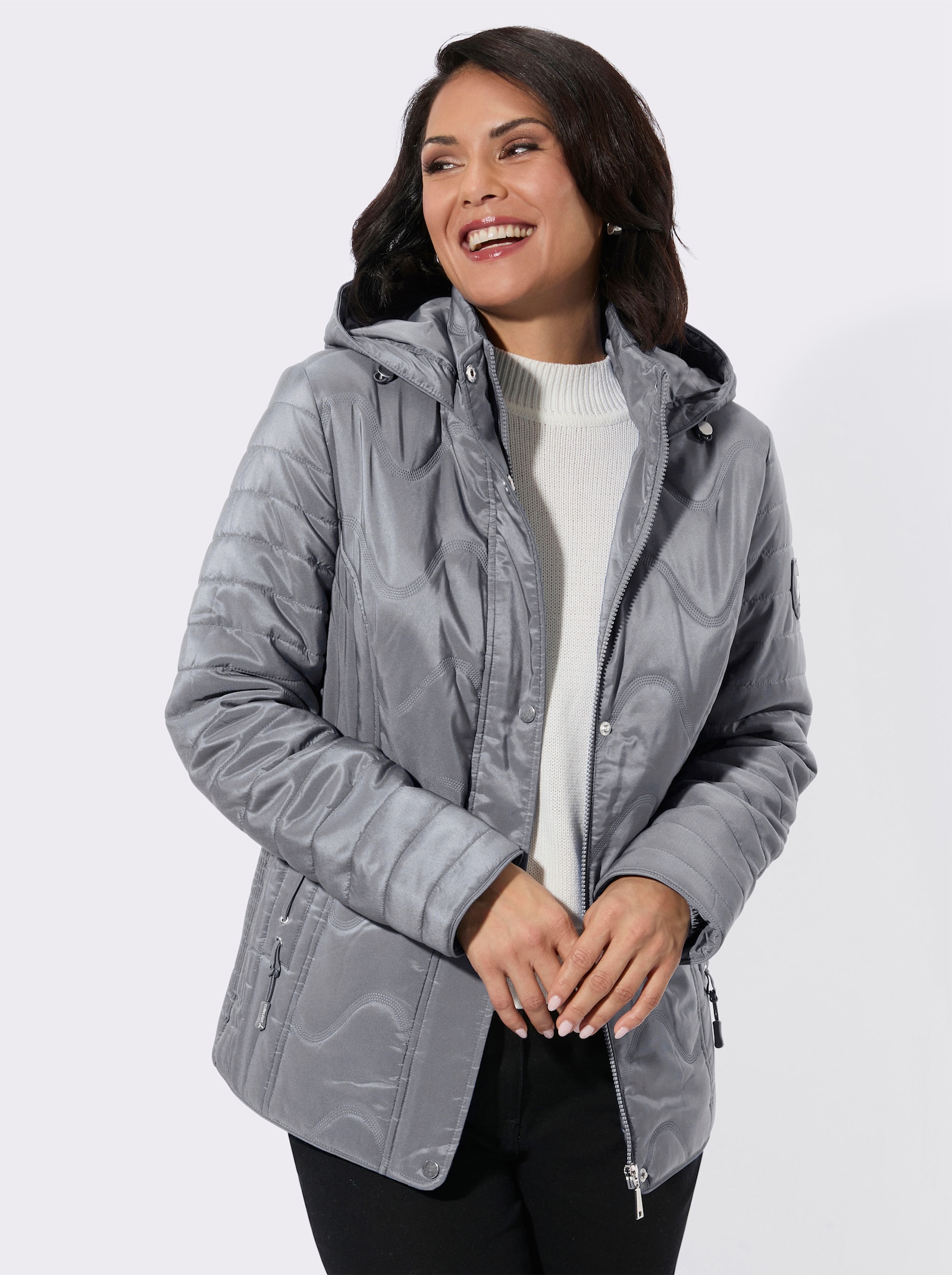 Steppjacke mit Windstopper - steingrau