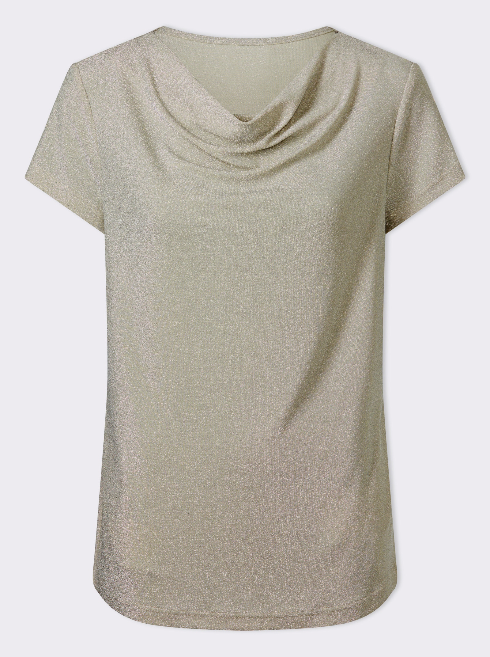 Shirt met cascadehals en glansgaren - zand/zilverkleur