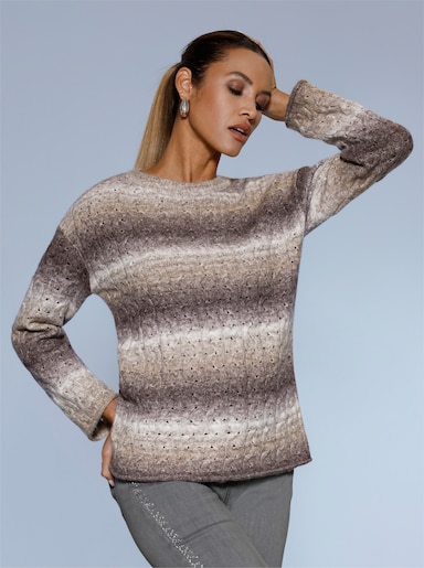 Langarm-Pullover mit Farbverlauf - dunkeltaupe-ecru-meliert