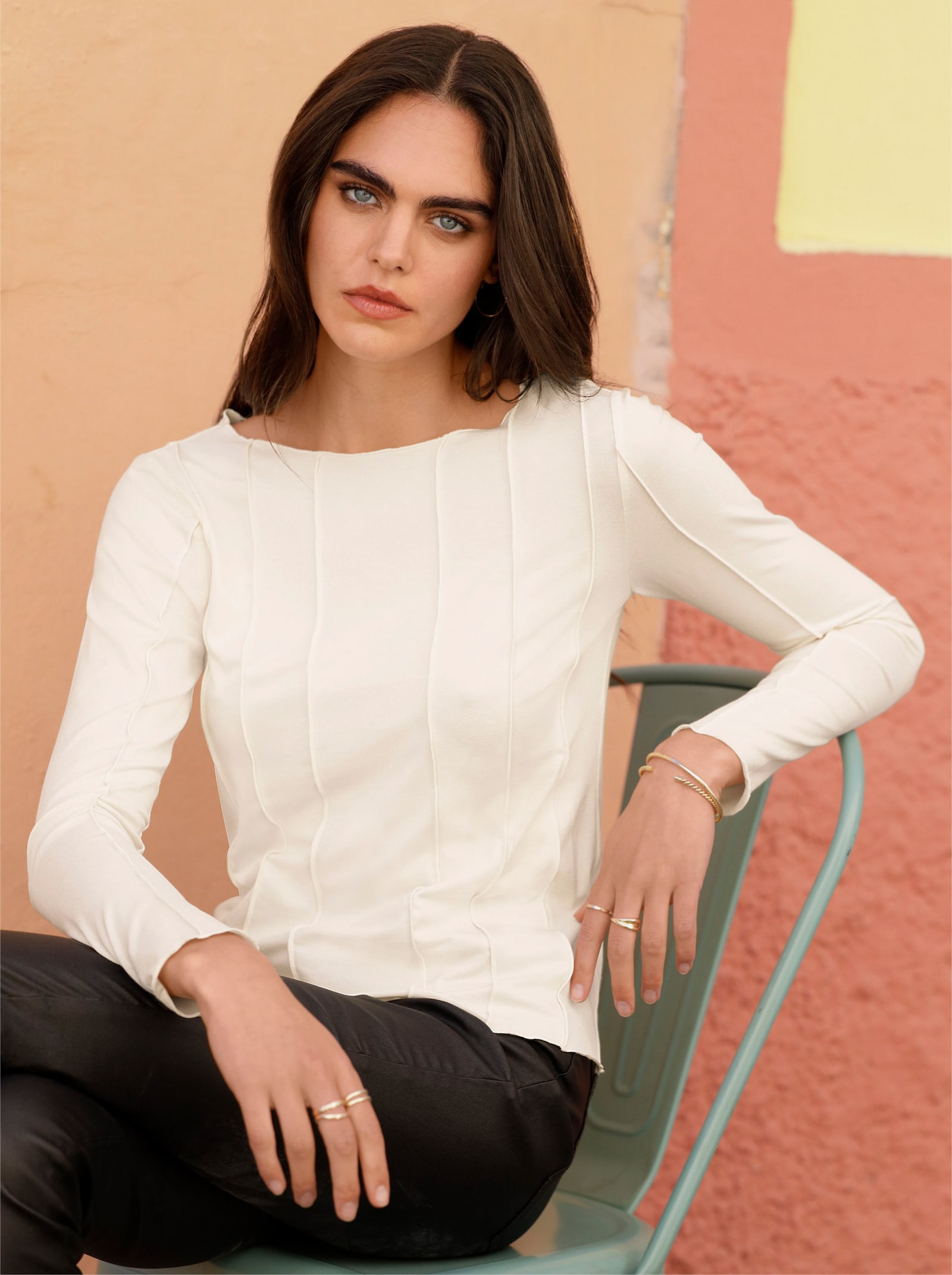 heine Langarmshirt mit Teilungsnähten - champagner