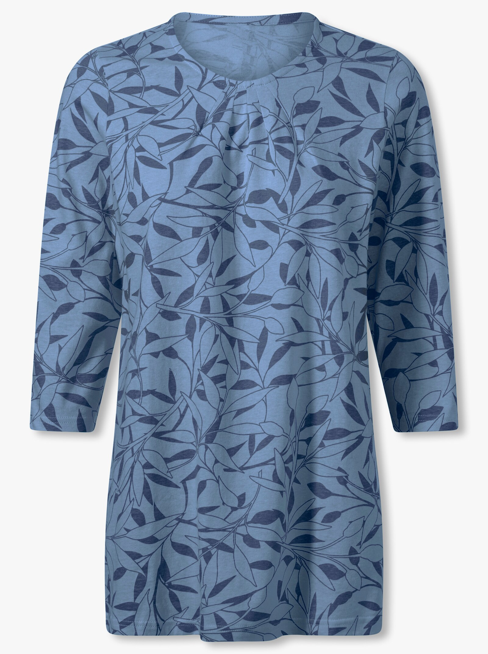 Longshirt mit Falten am Ausschnitt - himmelblau-jeansblau-bedruckt