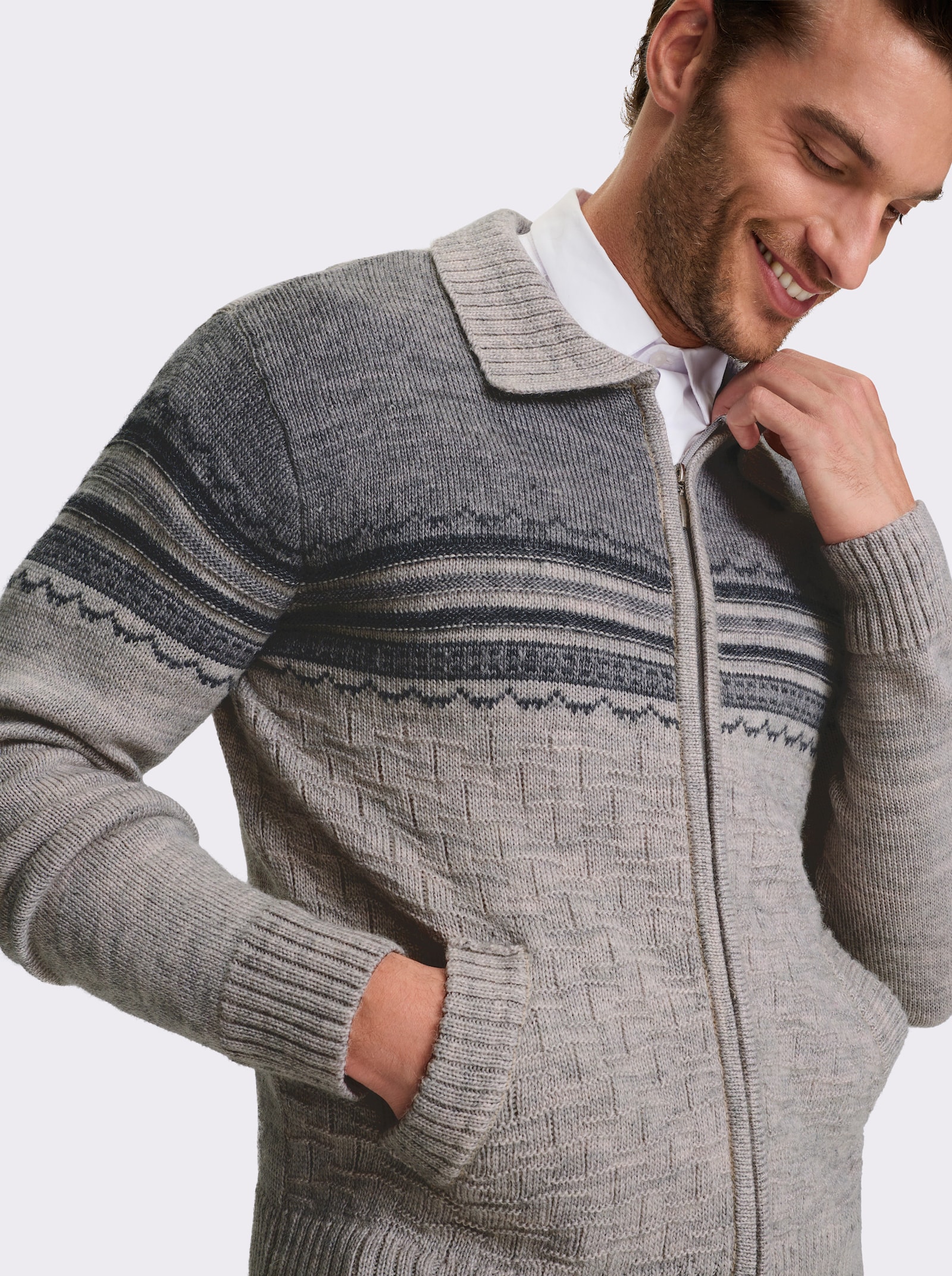 Marco Donati Strickjacke mit Reißverschluss - grau-meliert