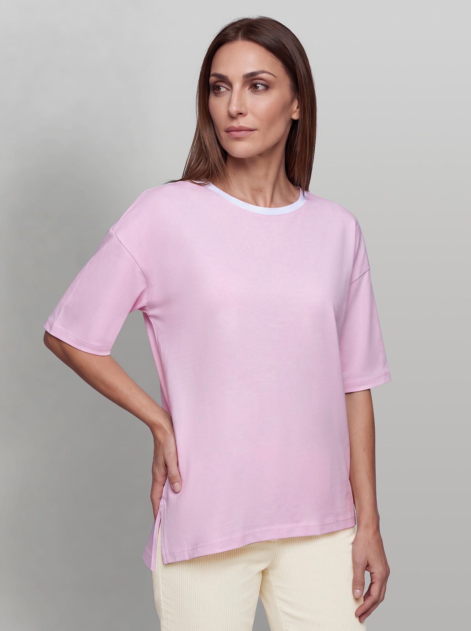 heine Kurzarmshirt mit asymmetrischem Saum - hellrosé