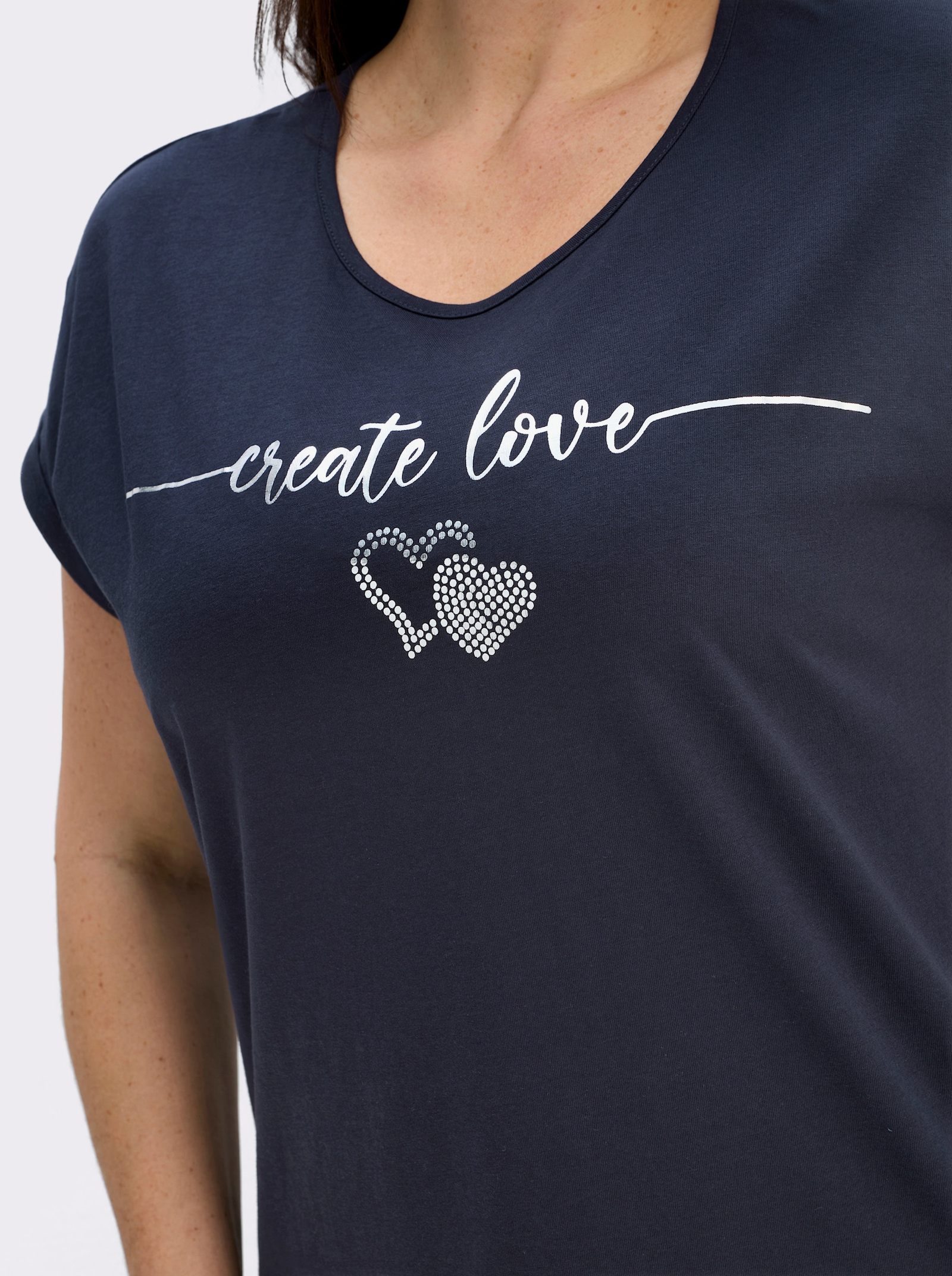 Rundhalsshirt mit Ärmel-Aufschlag - marine