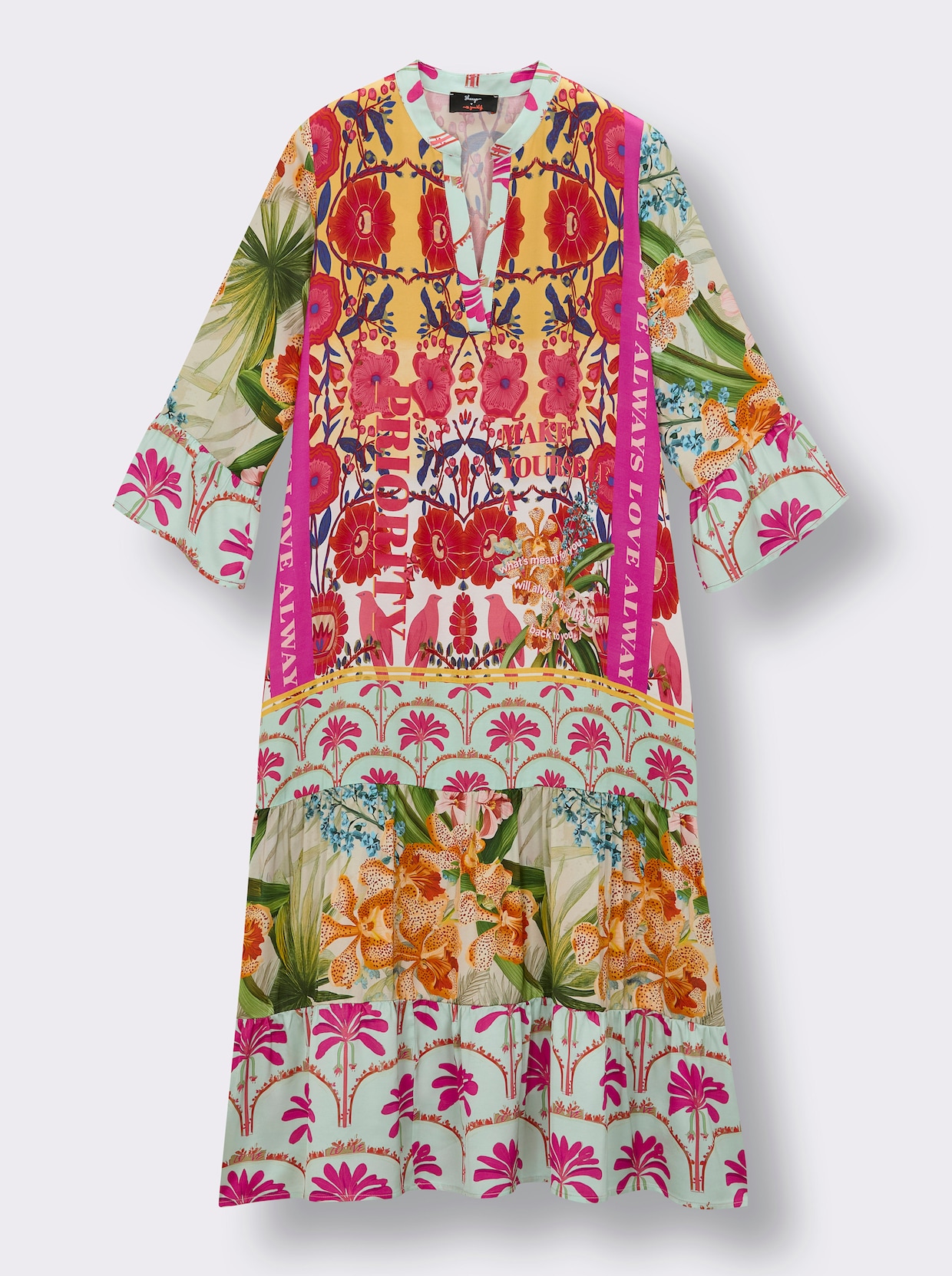 sheego loves miss goodlife Maxikleid mit Volantstufen - mint-pink-bedruckt