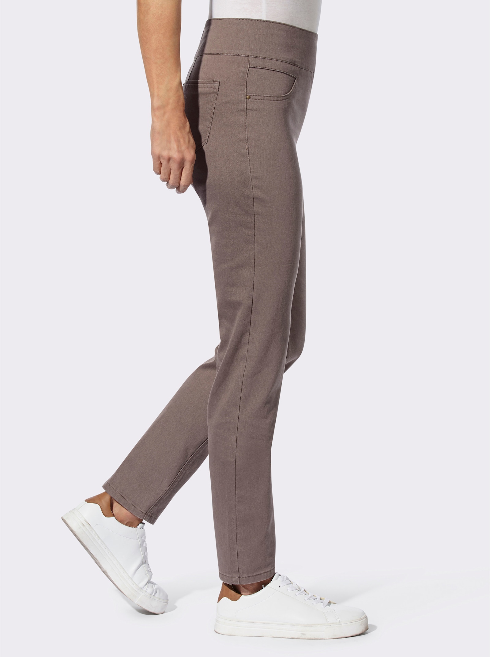 Schlupfhose mit hohem Dehnbund - dunkeltaupe