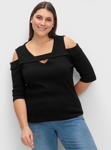 3/4-Arm-Shirt mit Cut-outs - schwarz
