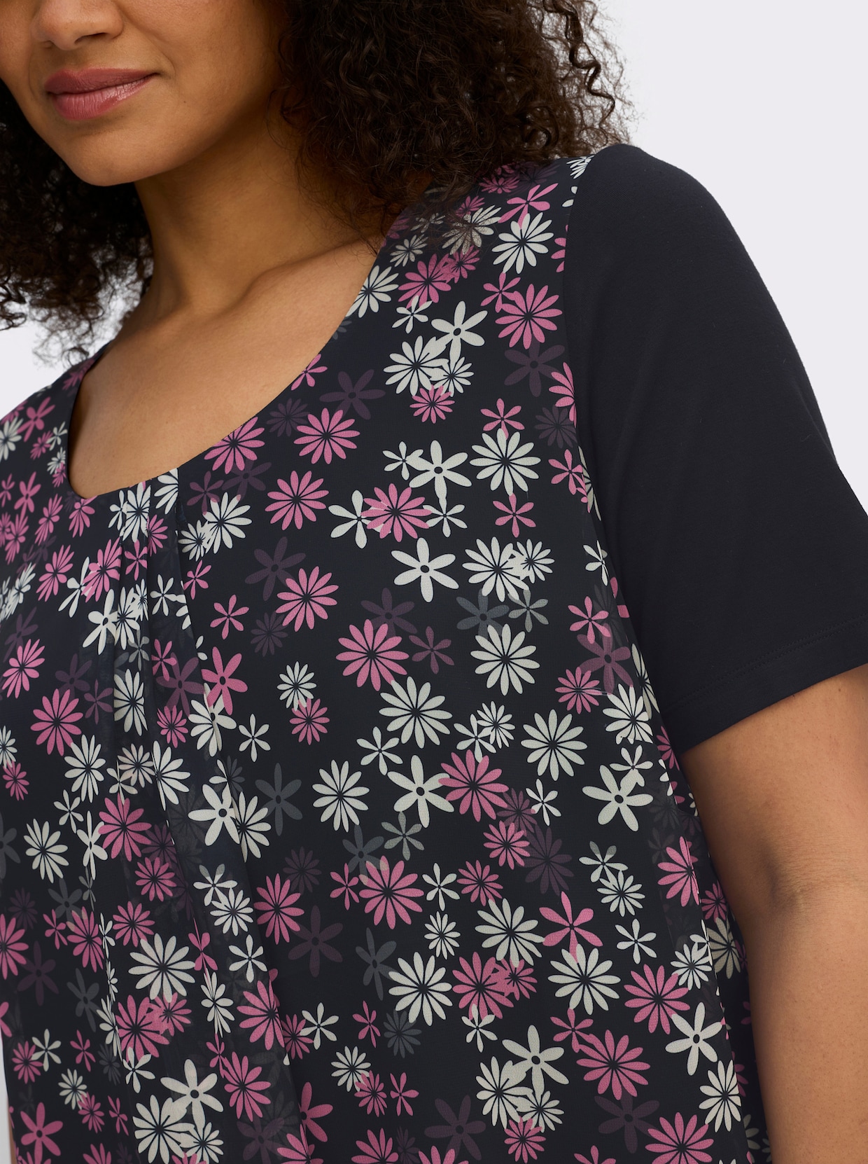 sheego Tunika im Lagenlook, mit Chiffon-Body - schwarz-altrosa-bedruckt