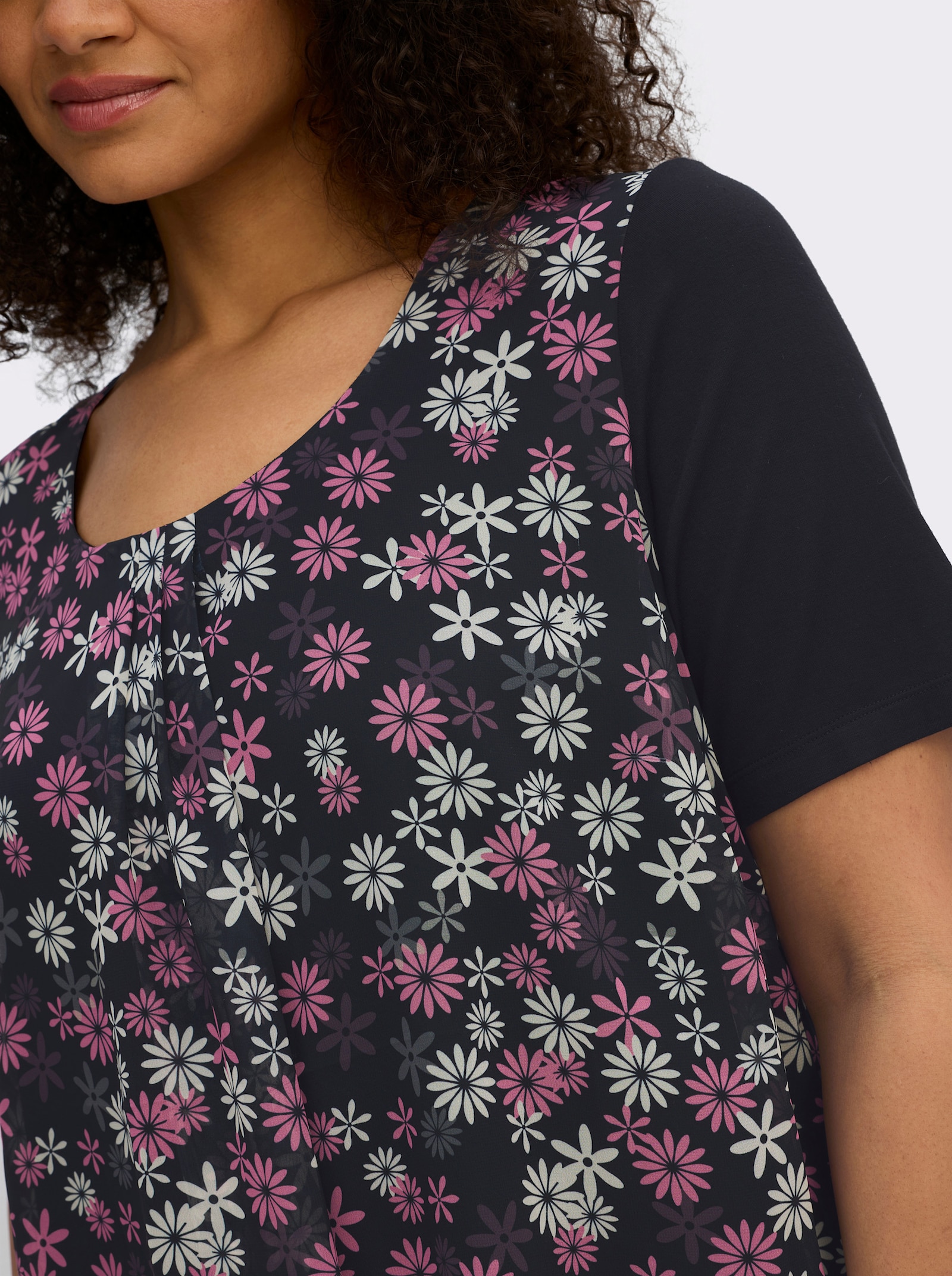 sheego Tunika im Lagenlook, mit Chiffon-Body - schwarz-altrosa-bedruckt