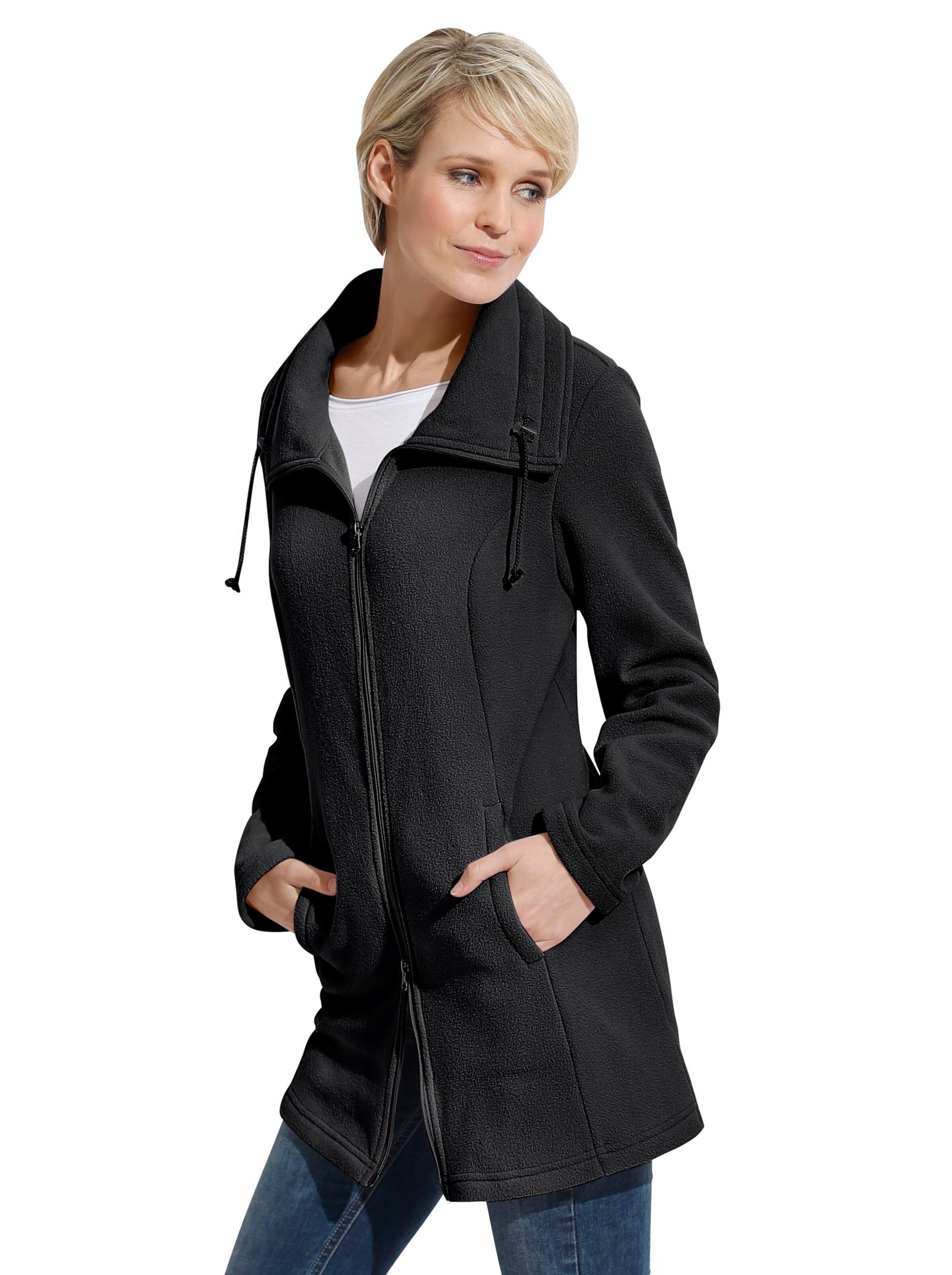 Long-Fleecejacke - schwarz